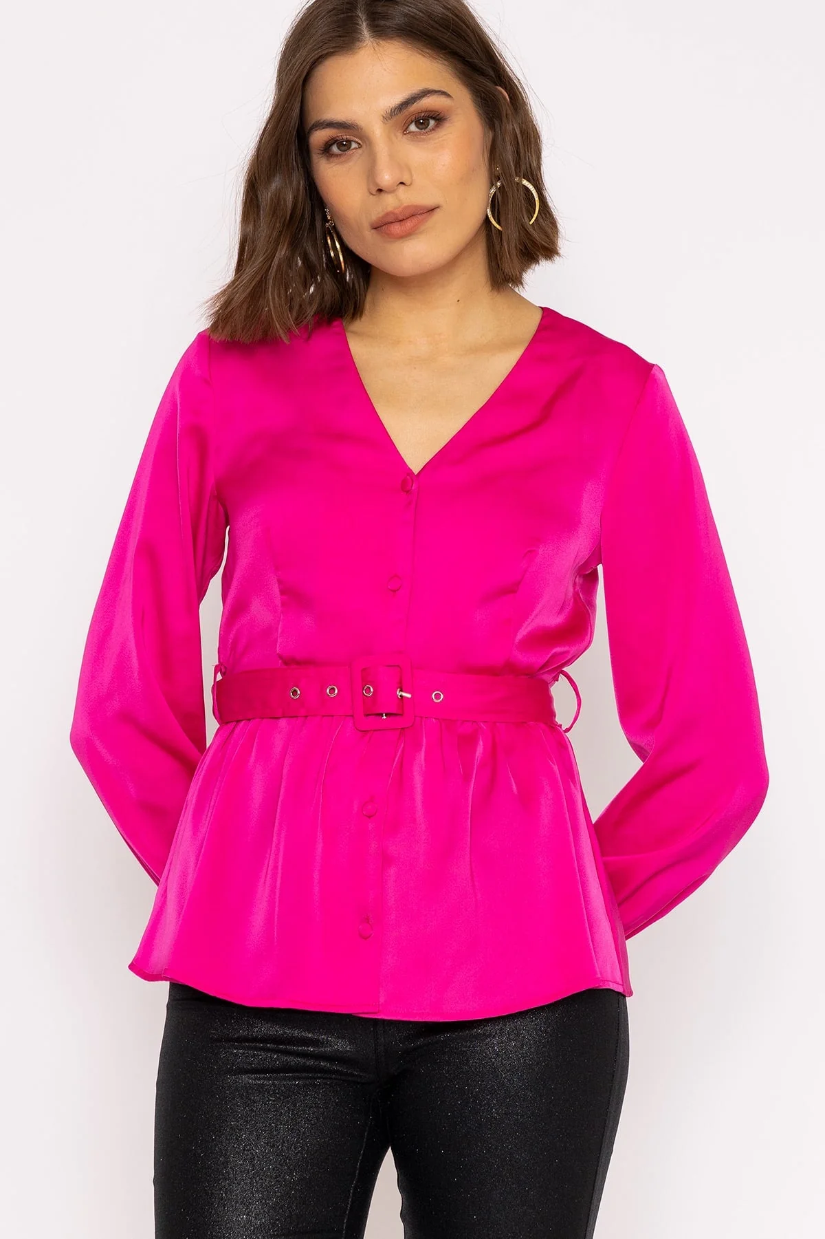 Satin Belted Top in Pink