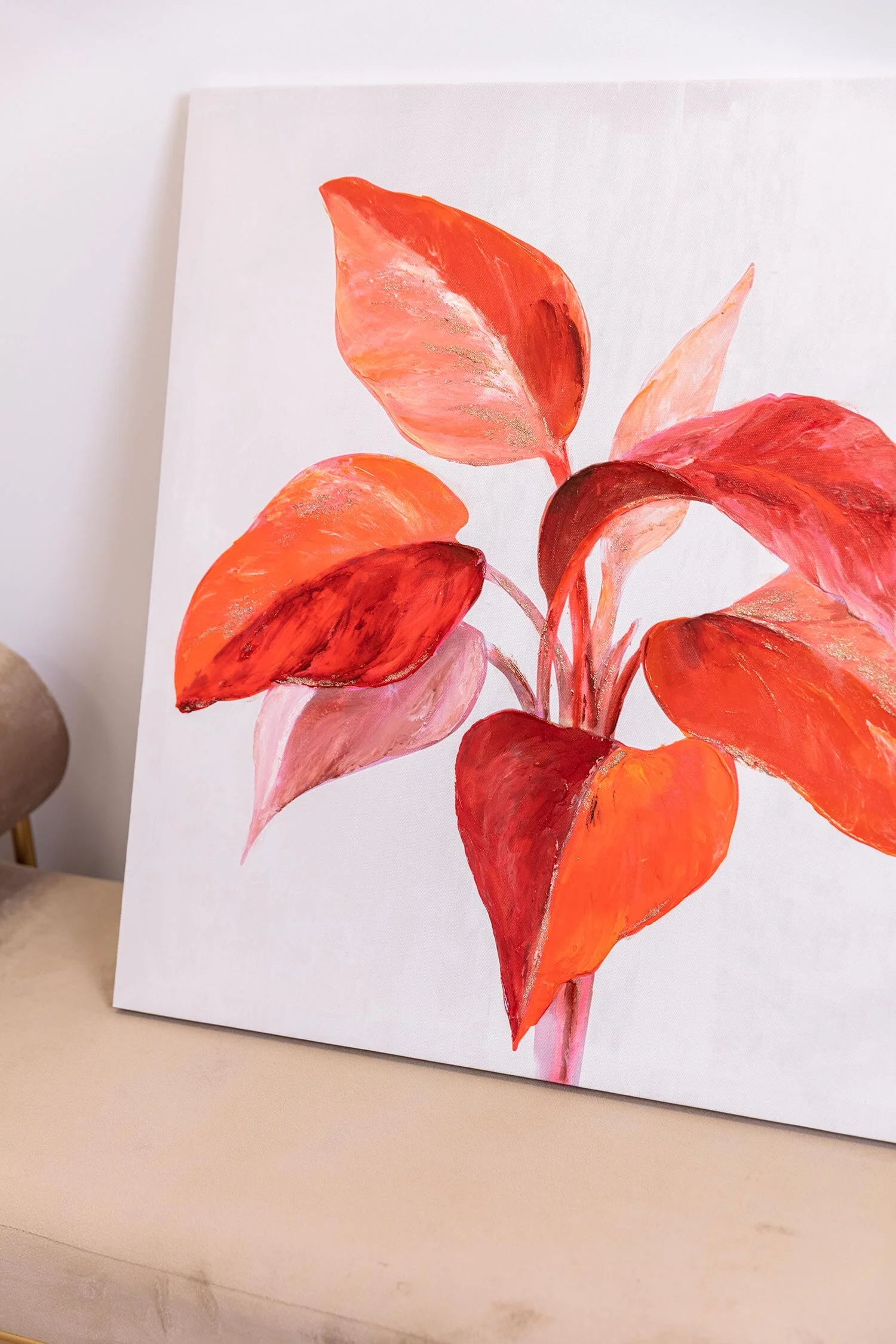 Red Urban Leaf Canvas Wall Art