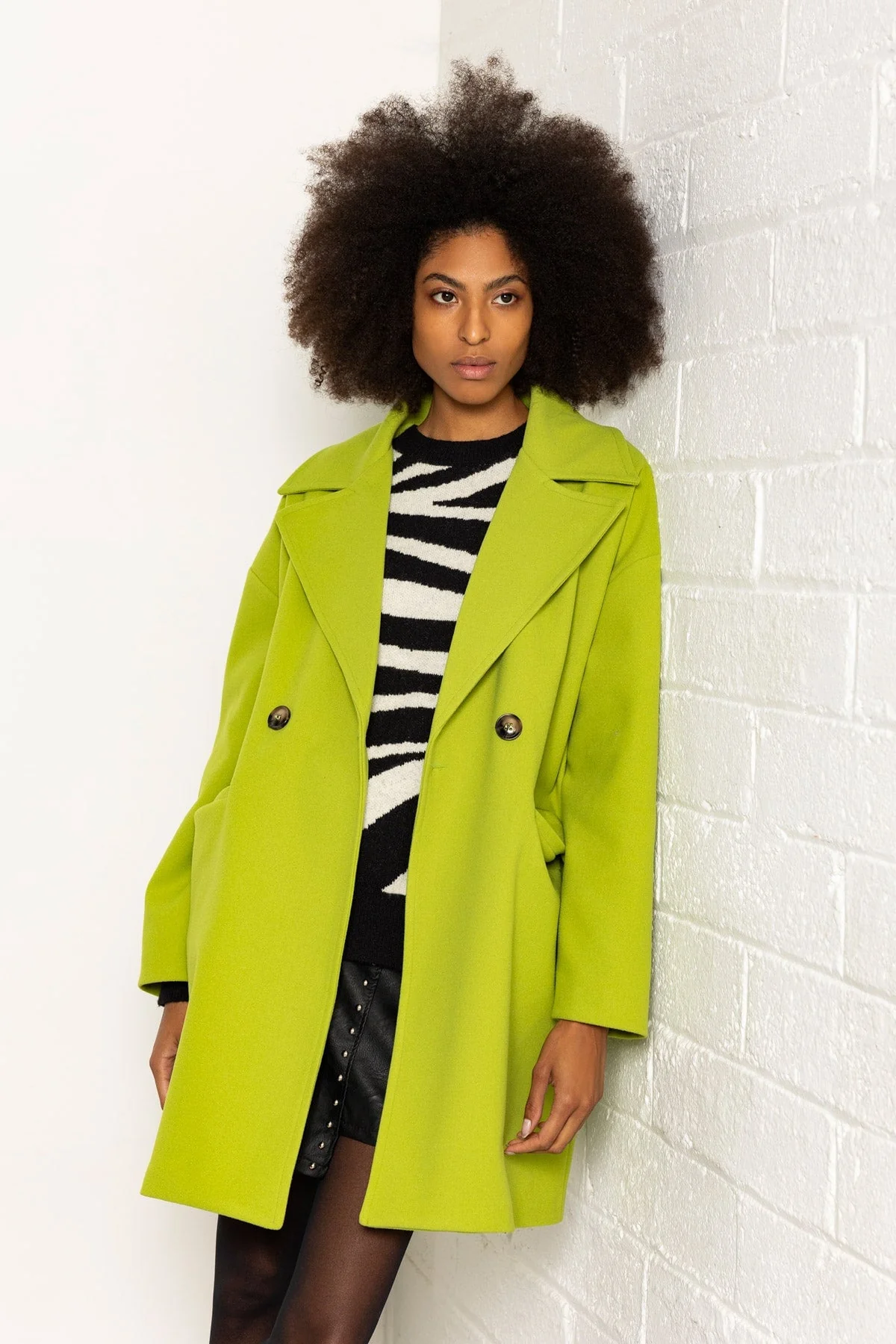 Double Breasted Coat in Lime