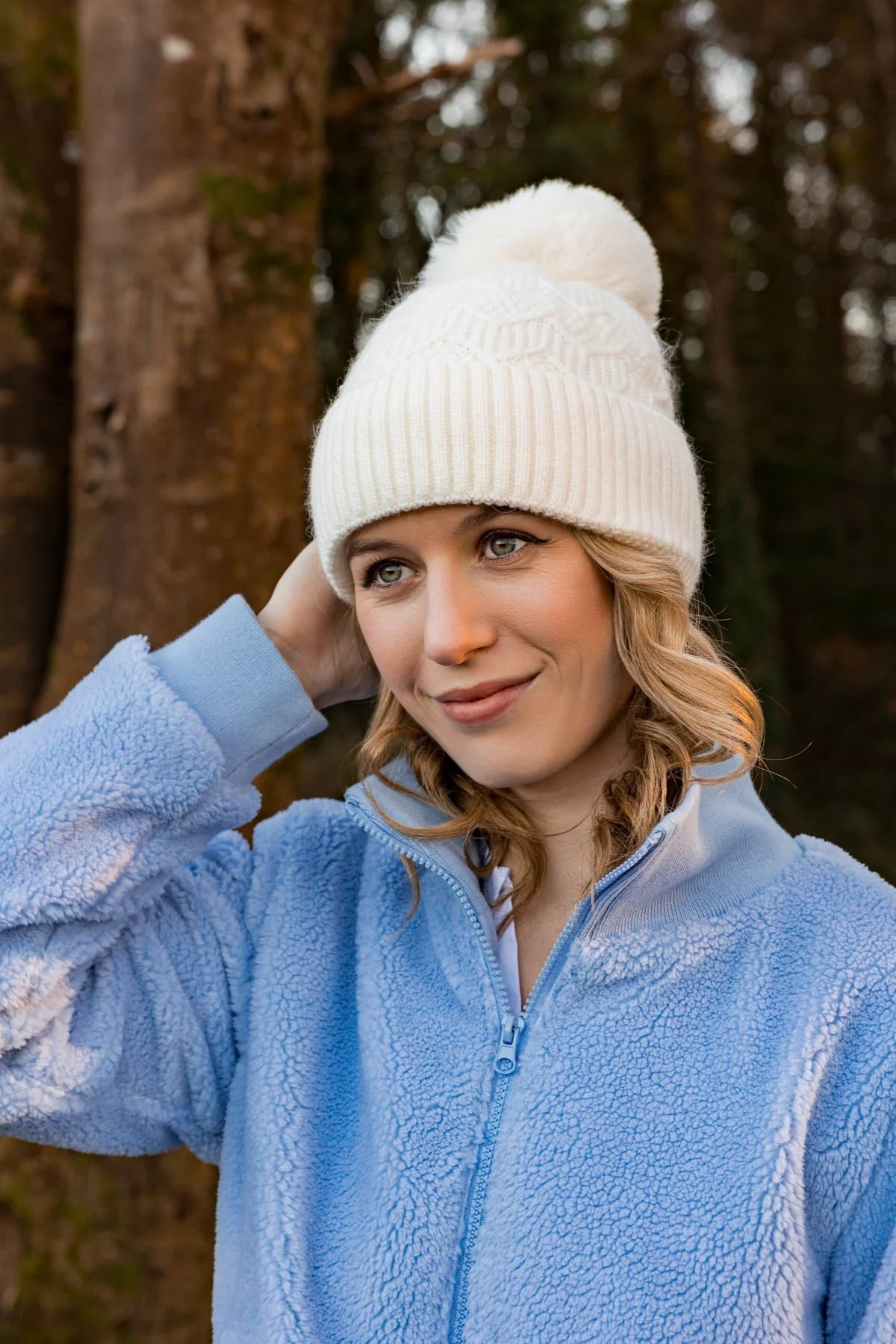 Cream Cable Knit Beanie with Pom