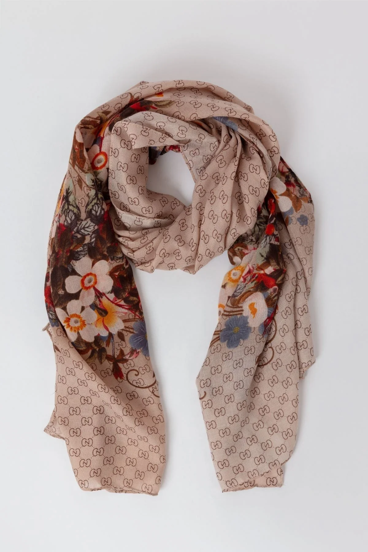 Floral Scarf in Camel