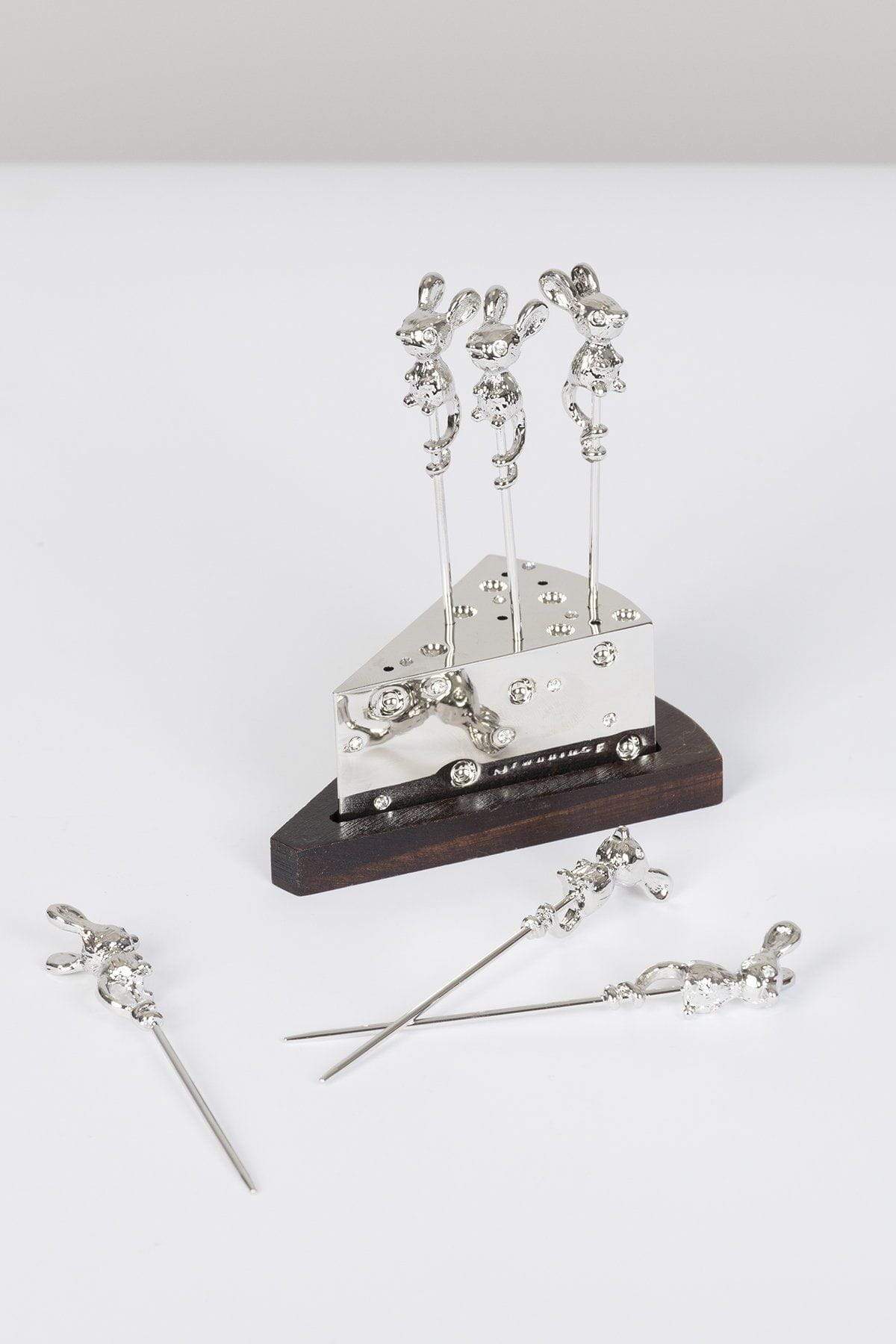Silver Mice Cheese Picks on Stand