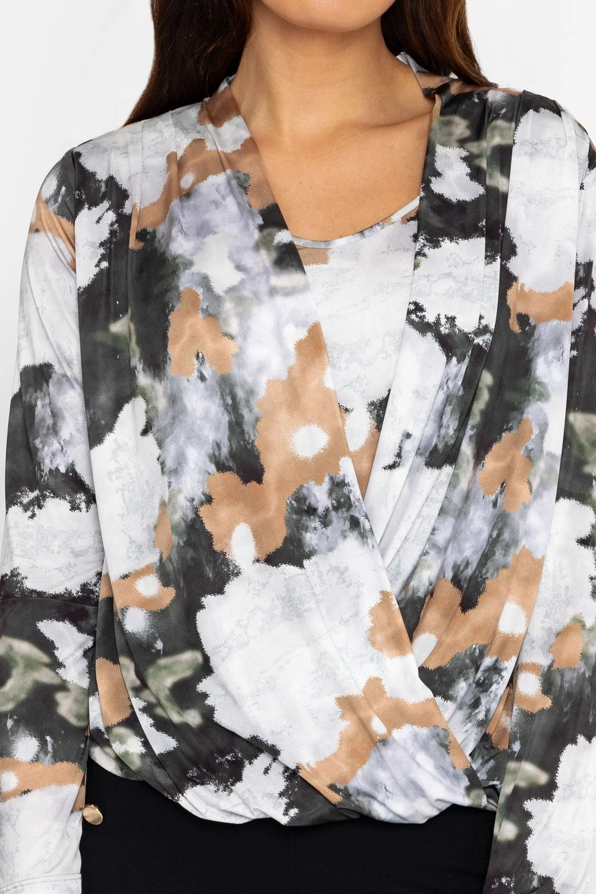 Cross Over Top in Brown Print