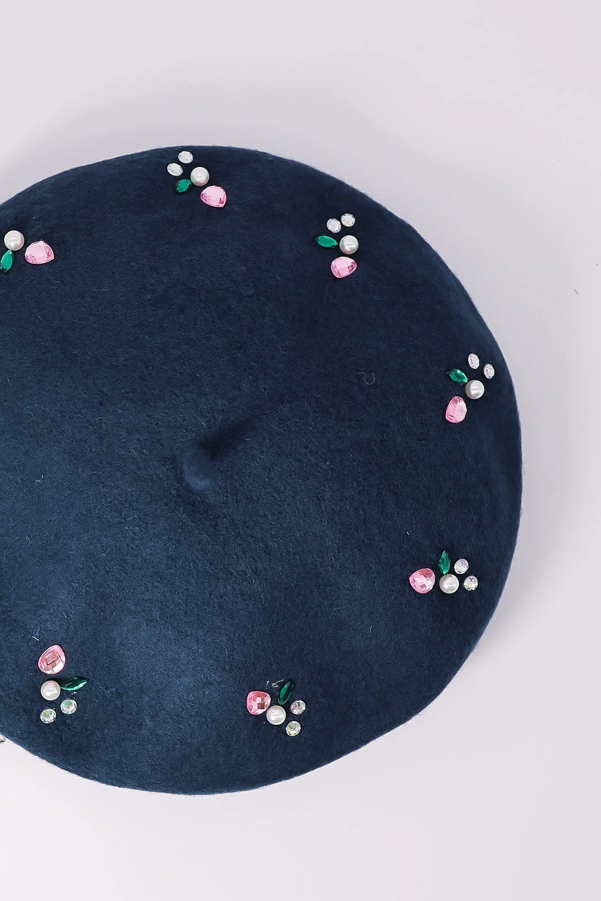 Embellished Wool Blend Beret in Blue