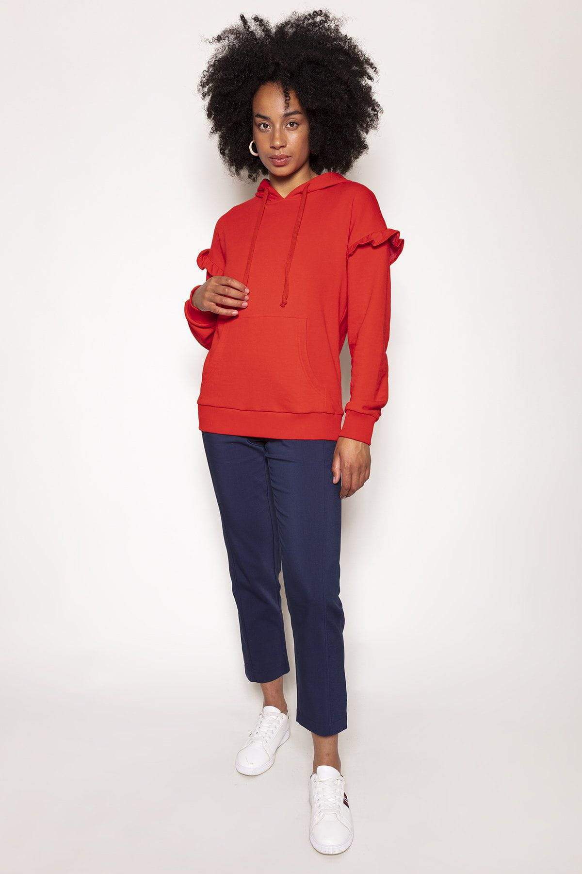 Frill Sleeve Hoody in Red
