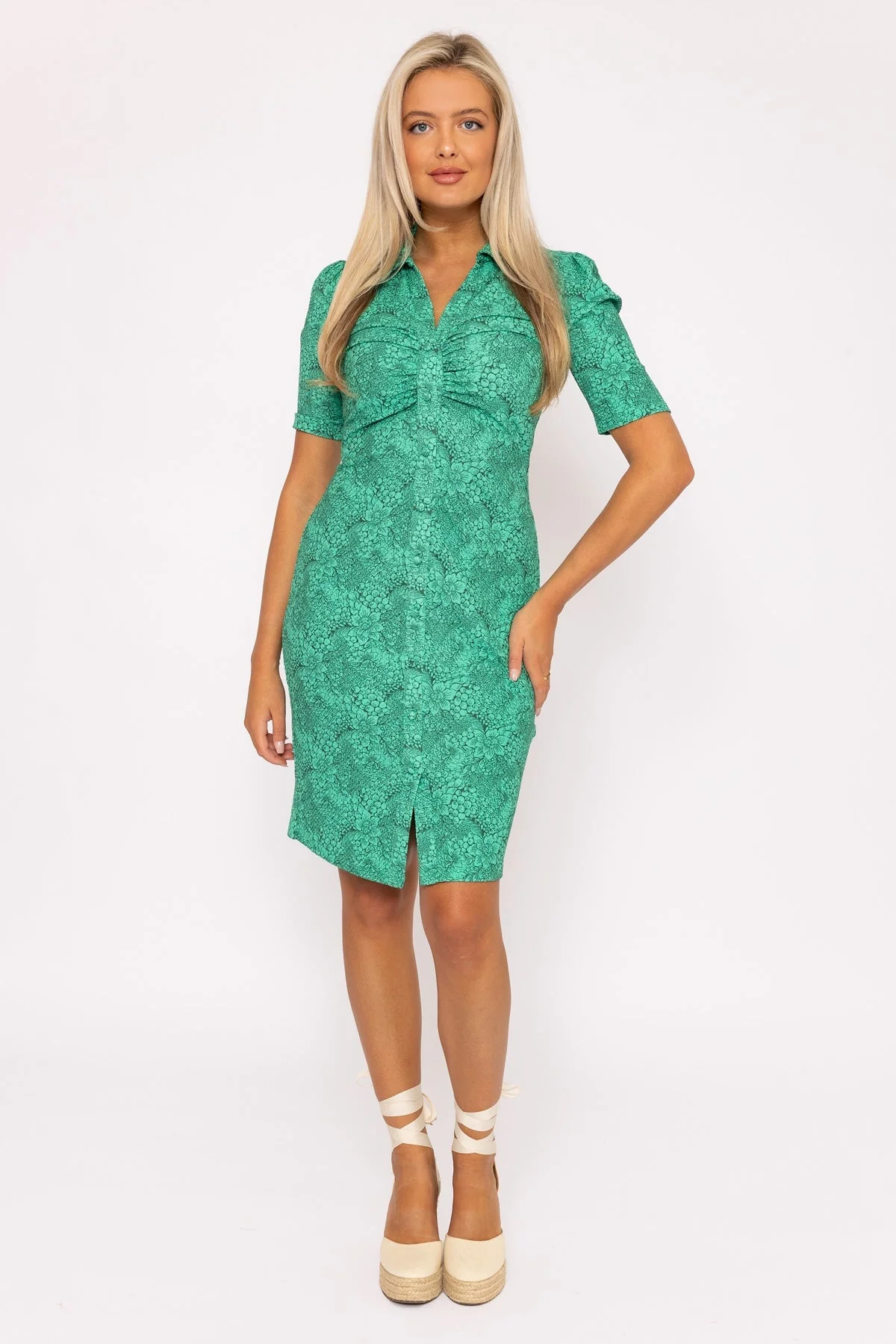 Green Floral Crinkle Dress