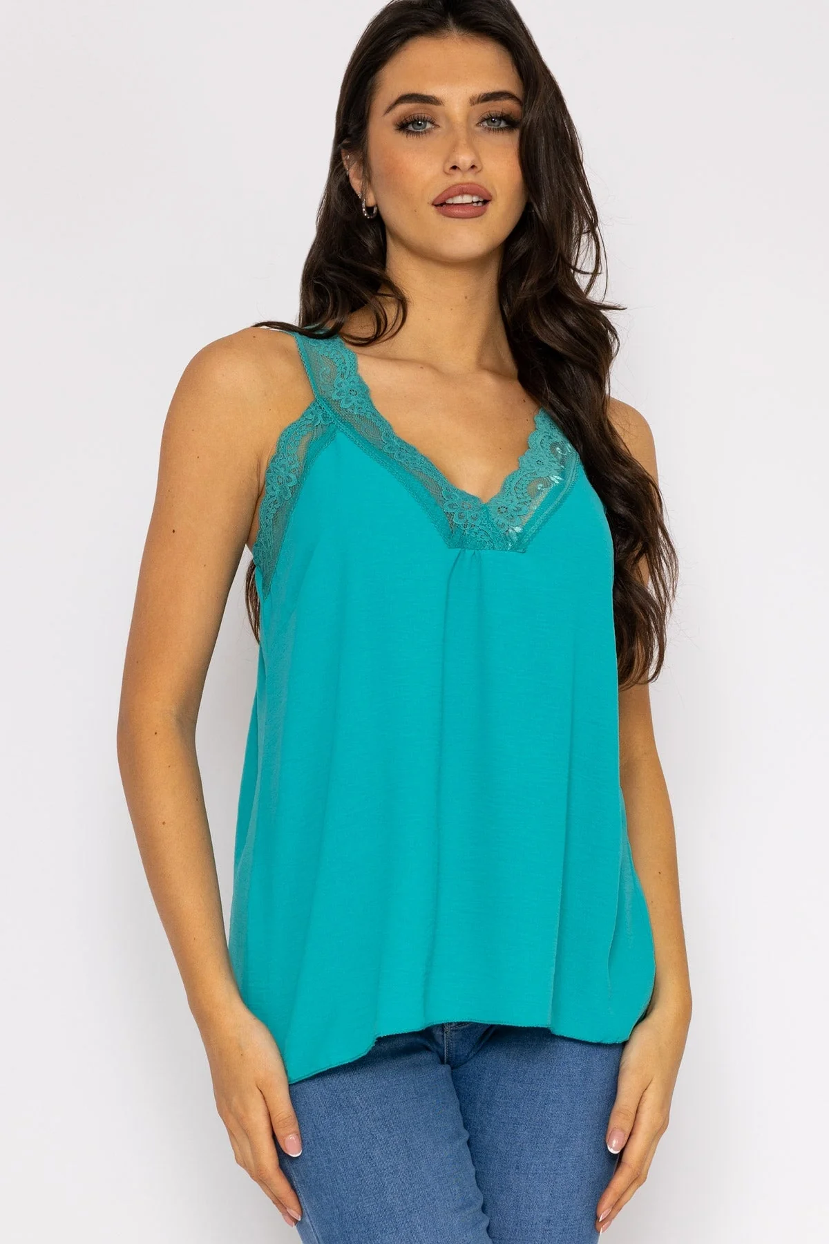 Lace Trim Cami in Green