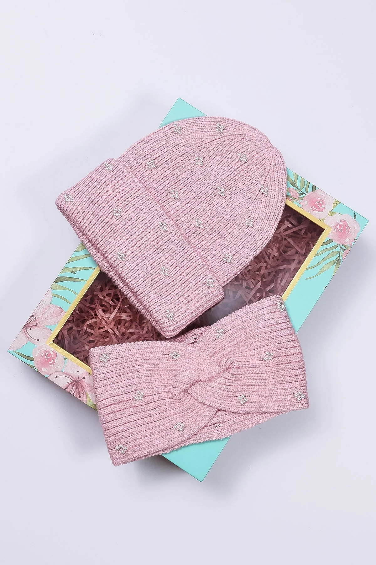 Pearl Headband and Beanie in Pink