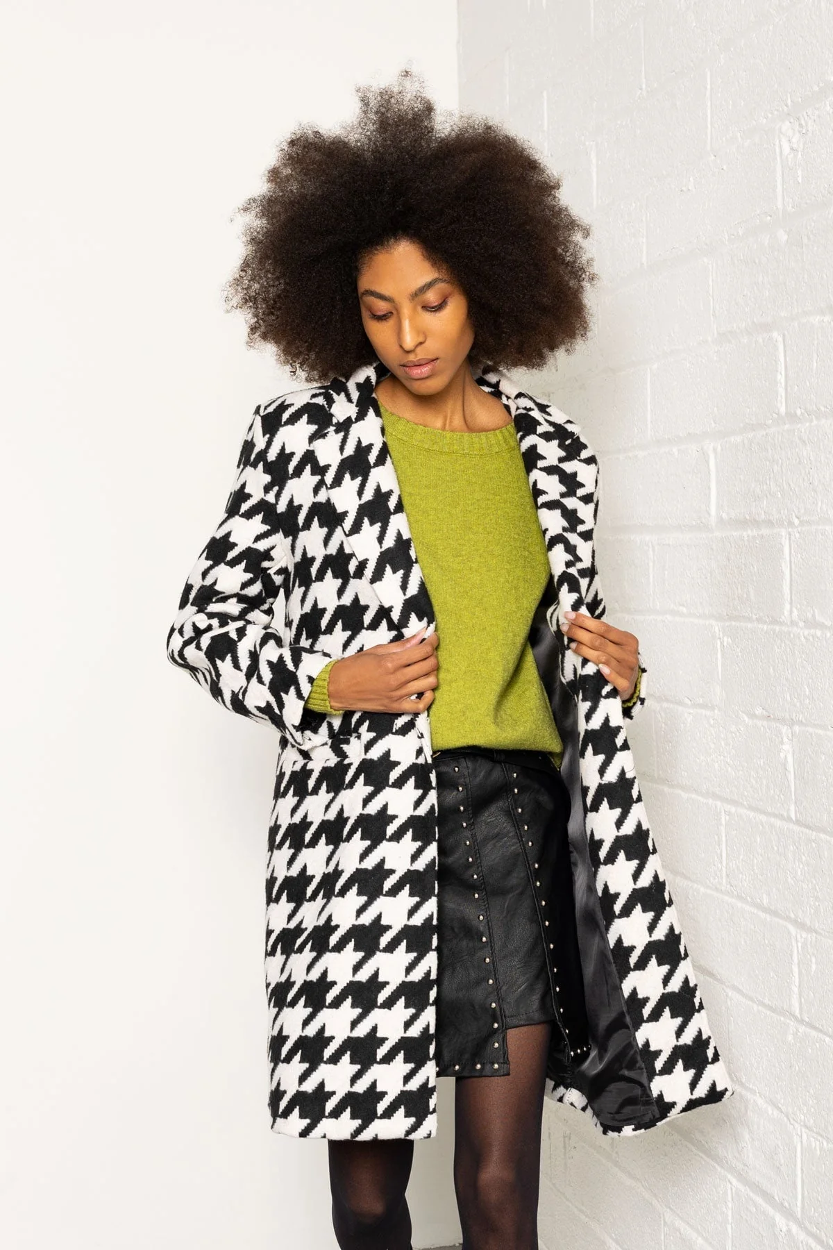One Button Houndstooth Coat