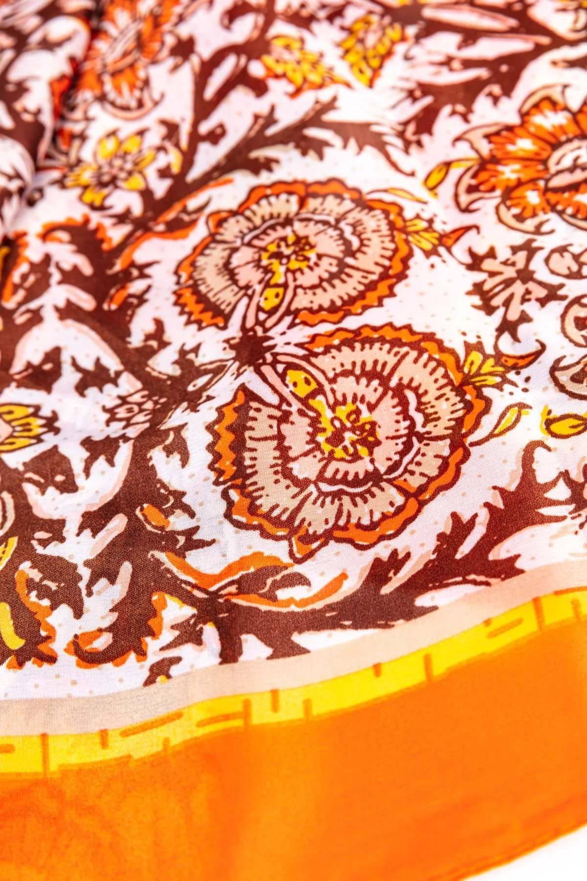 Silk Blend Floral Scarf in Orange