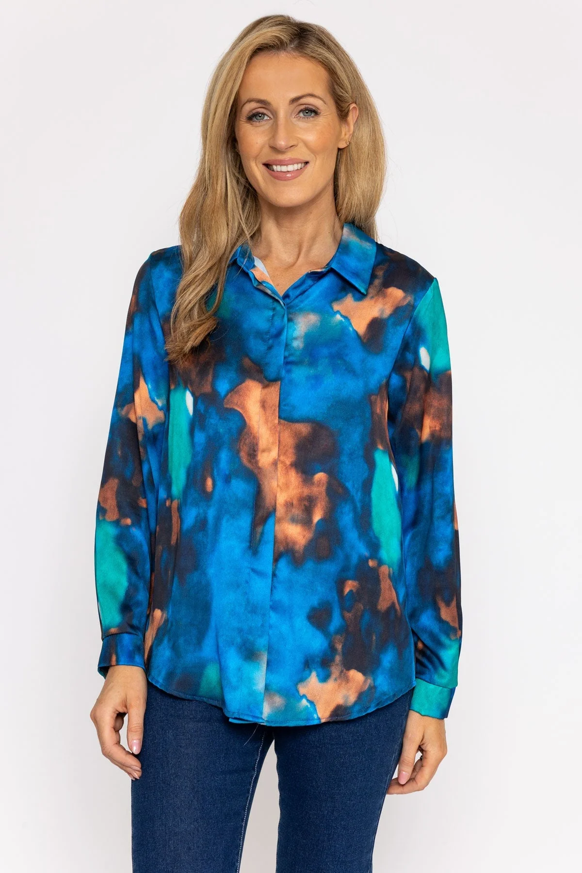 Sateen Shirt in Blue Print
