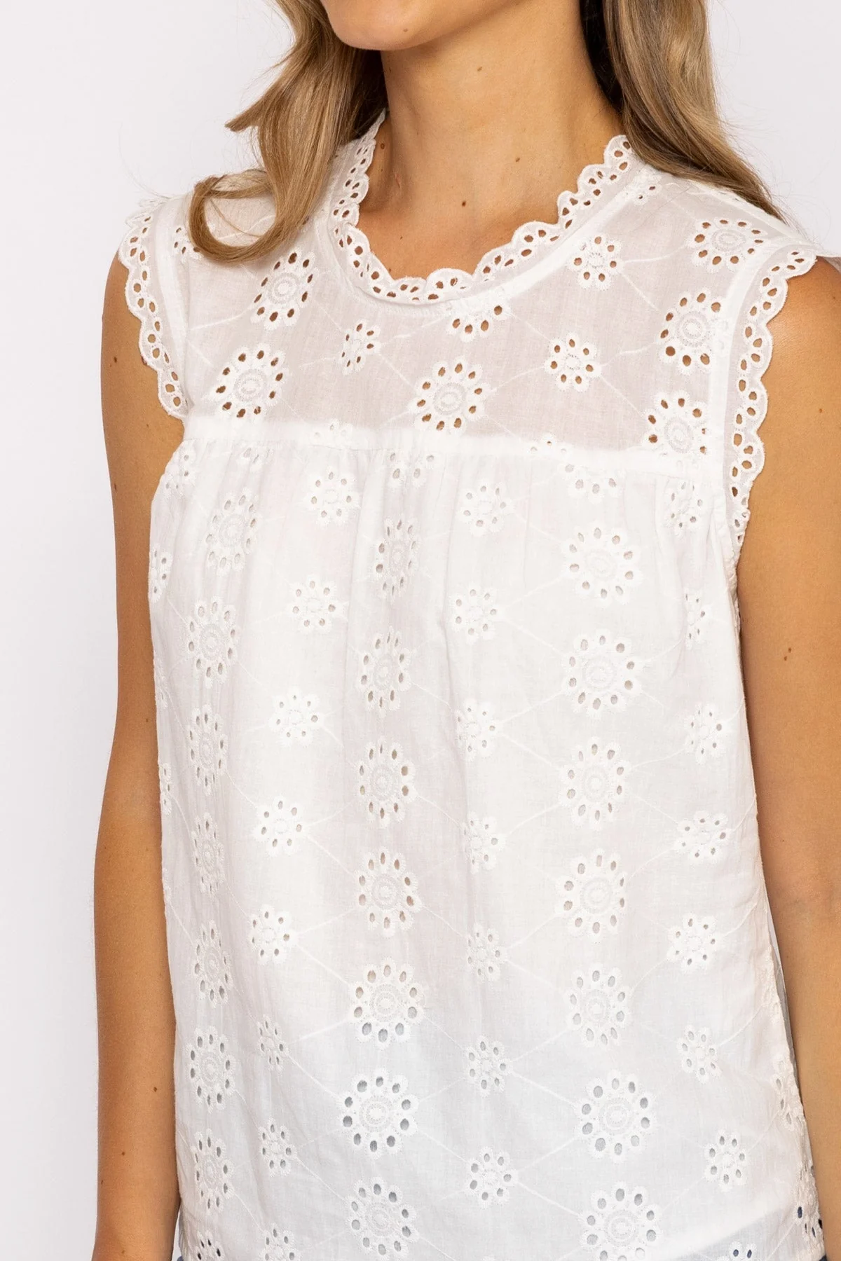 Anglaise Sleeveless Top in White