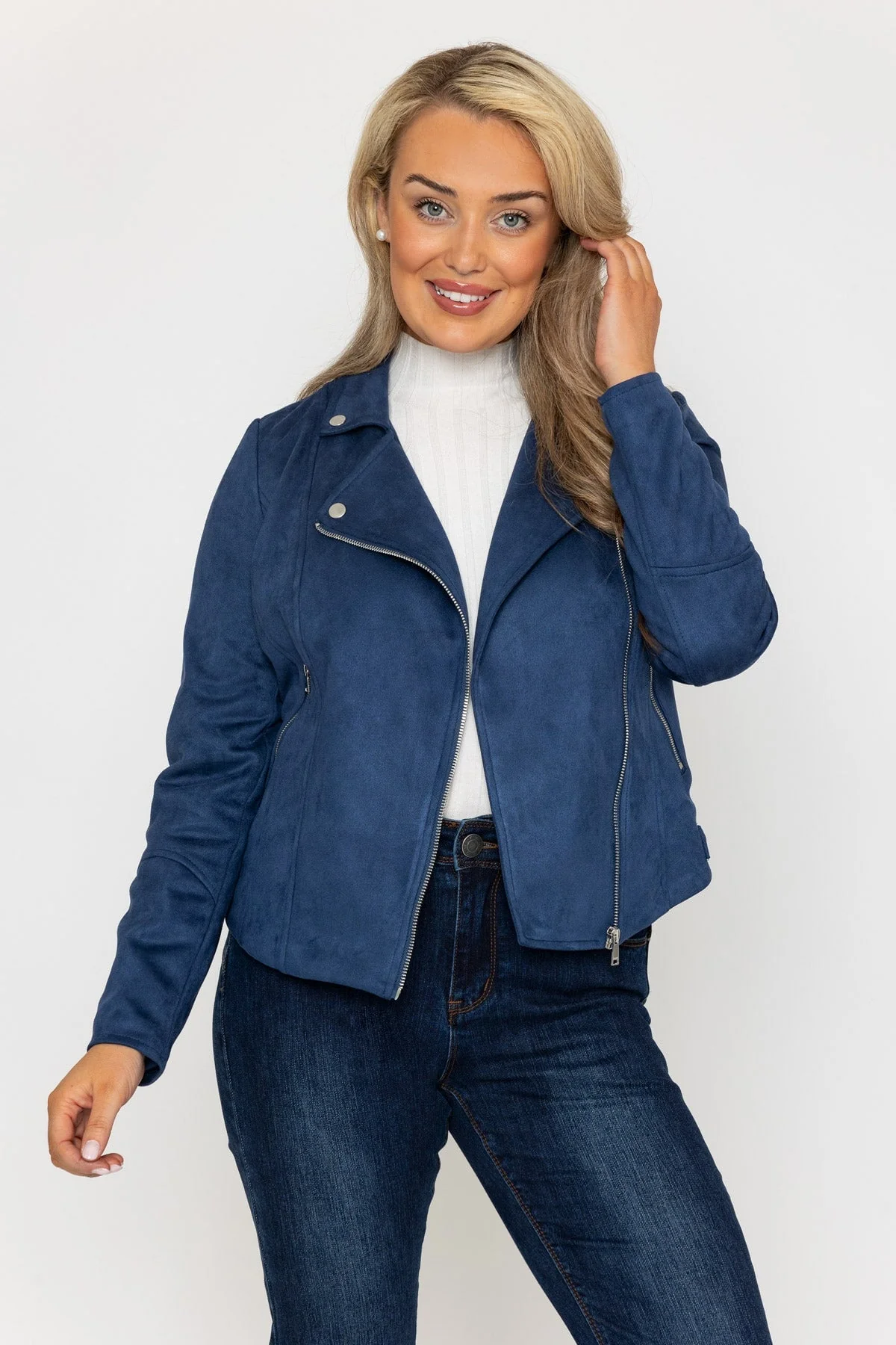 Suede Biker Jacket in Navy