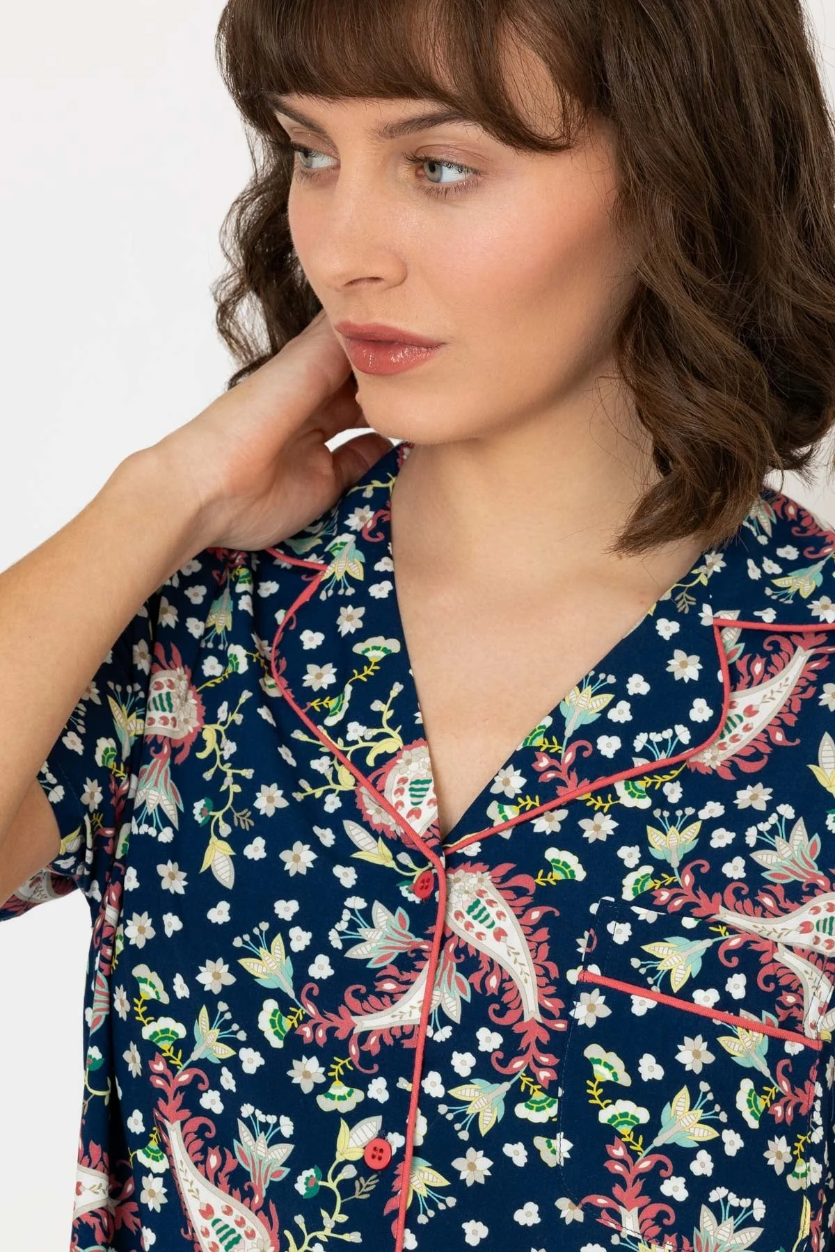 Pyjama Set With 3/4 Leg in Navy Print