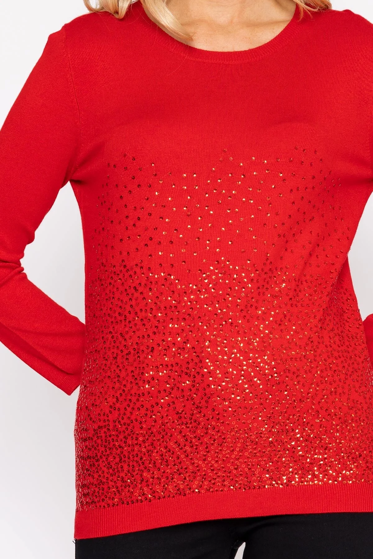 Sequin Crew Neck 3/4 Sleeve Knit in Red