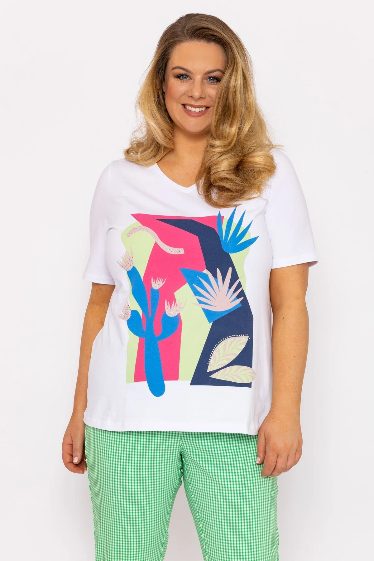 Abstract Cactus Graphic Top in Off White