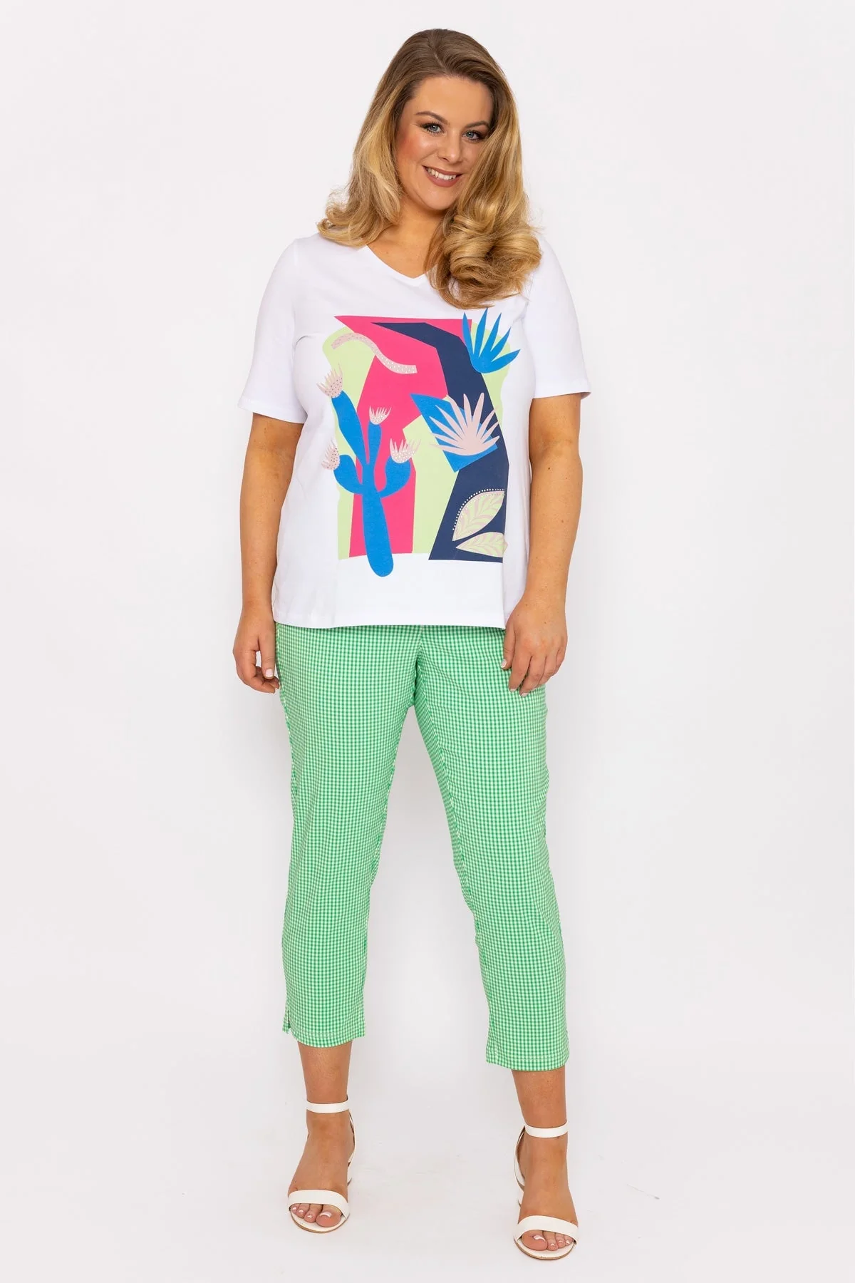 Abstract Cactus Graphic Top in Off White