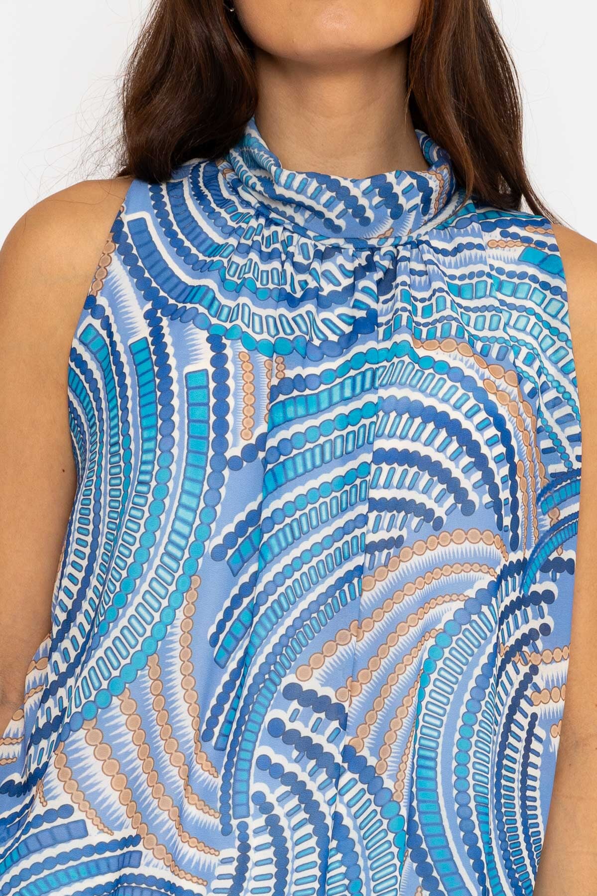Sleeveless Halter Top in Blue Print