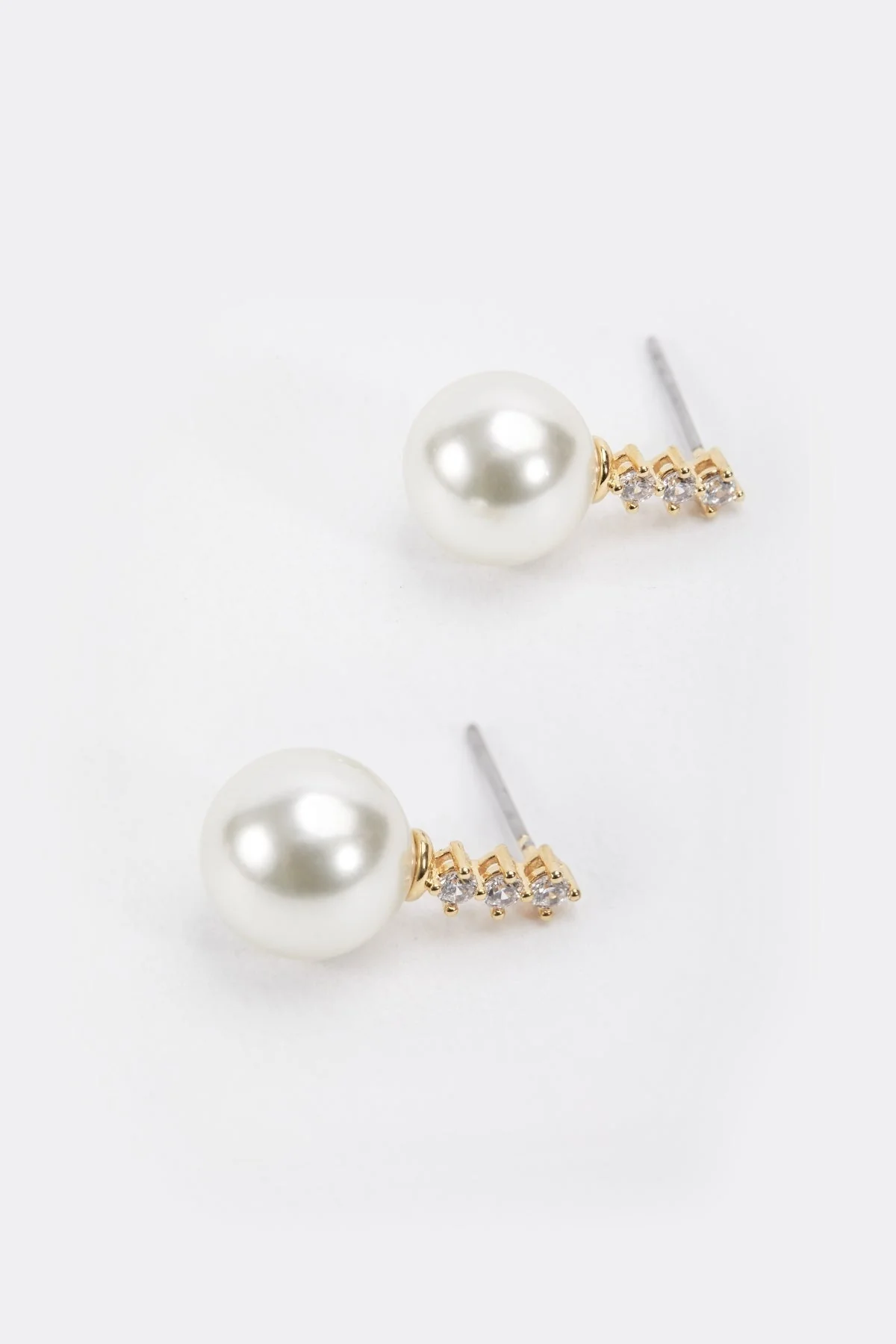 Gold Tone Diamante Pearl Earrings