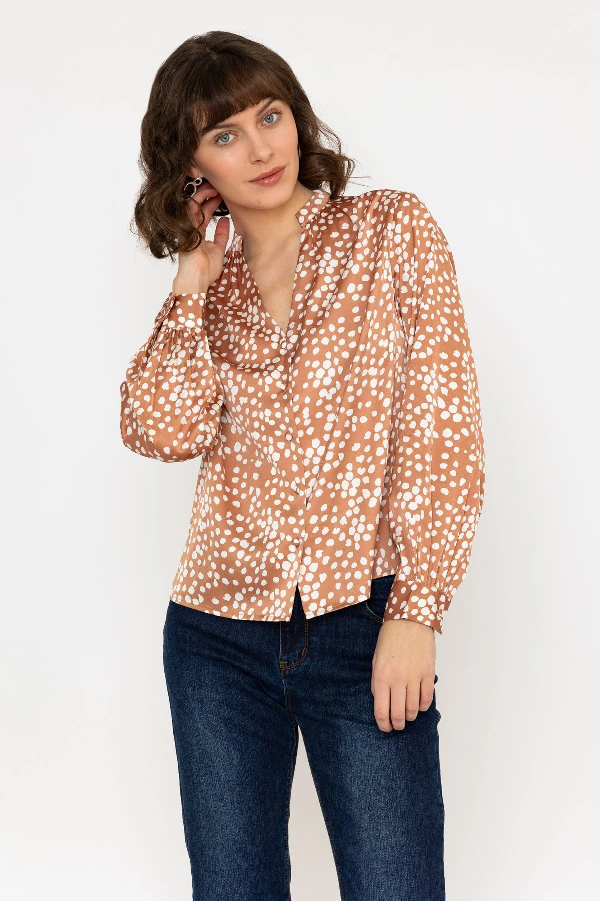 Polka Dot Print Blouse in Brown