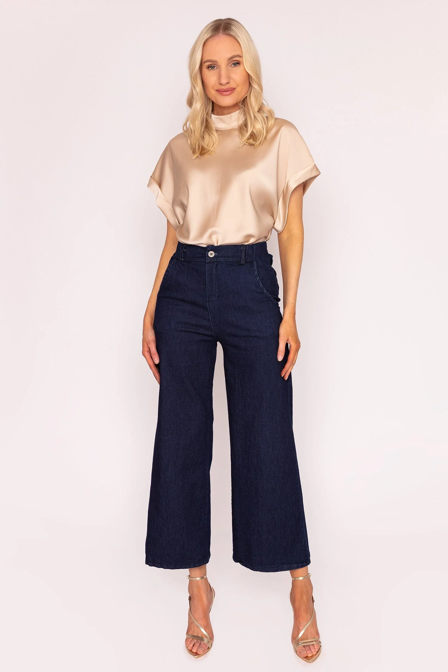 High Neck Sateen Top in Ecru