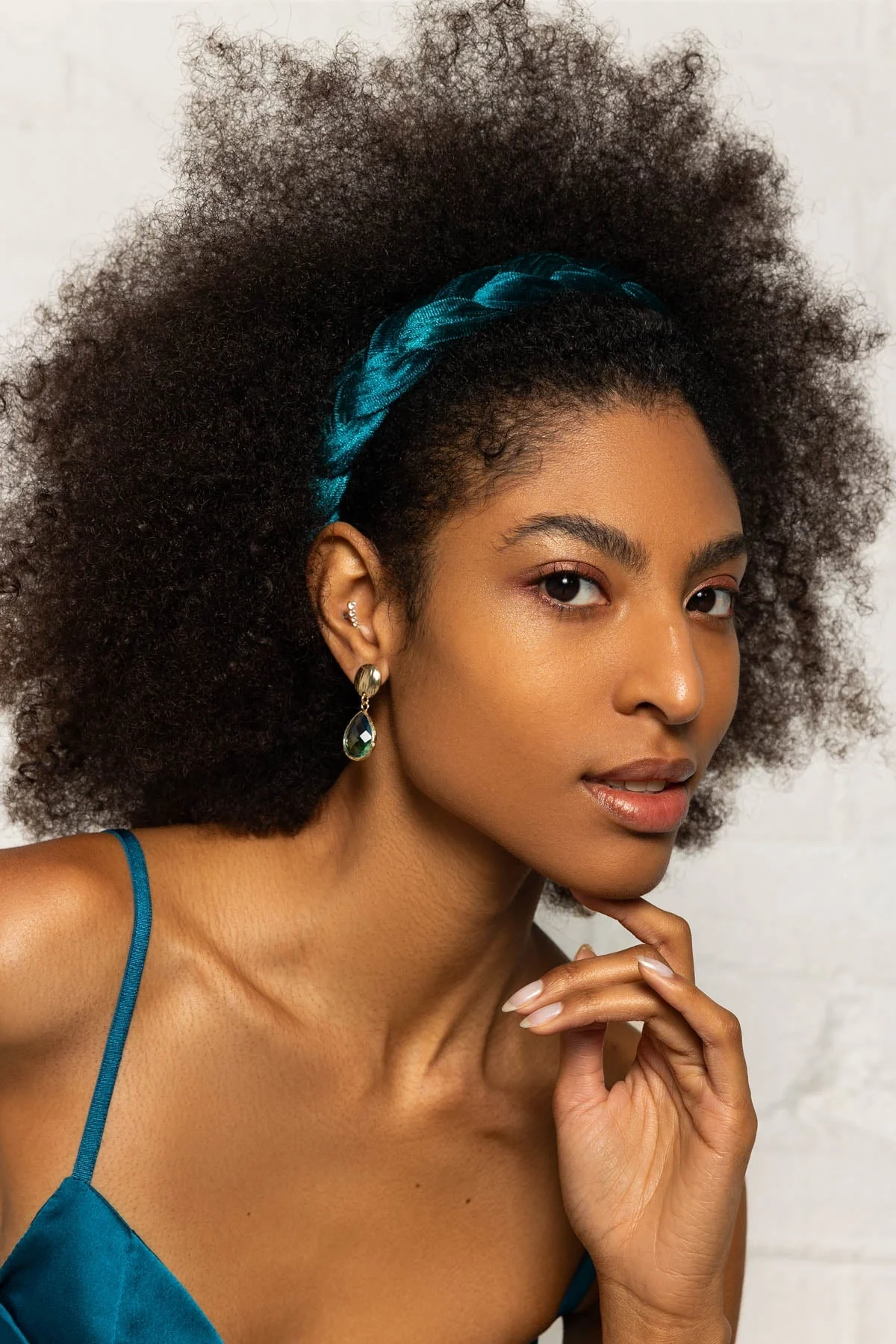 Teal Velvet Plaited Hairband