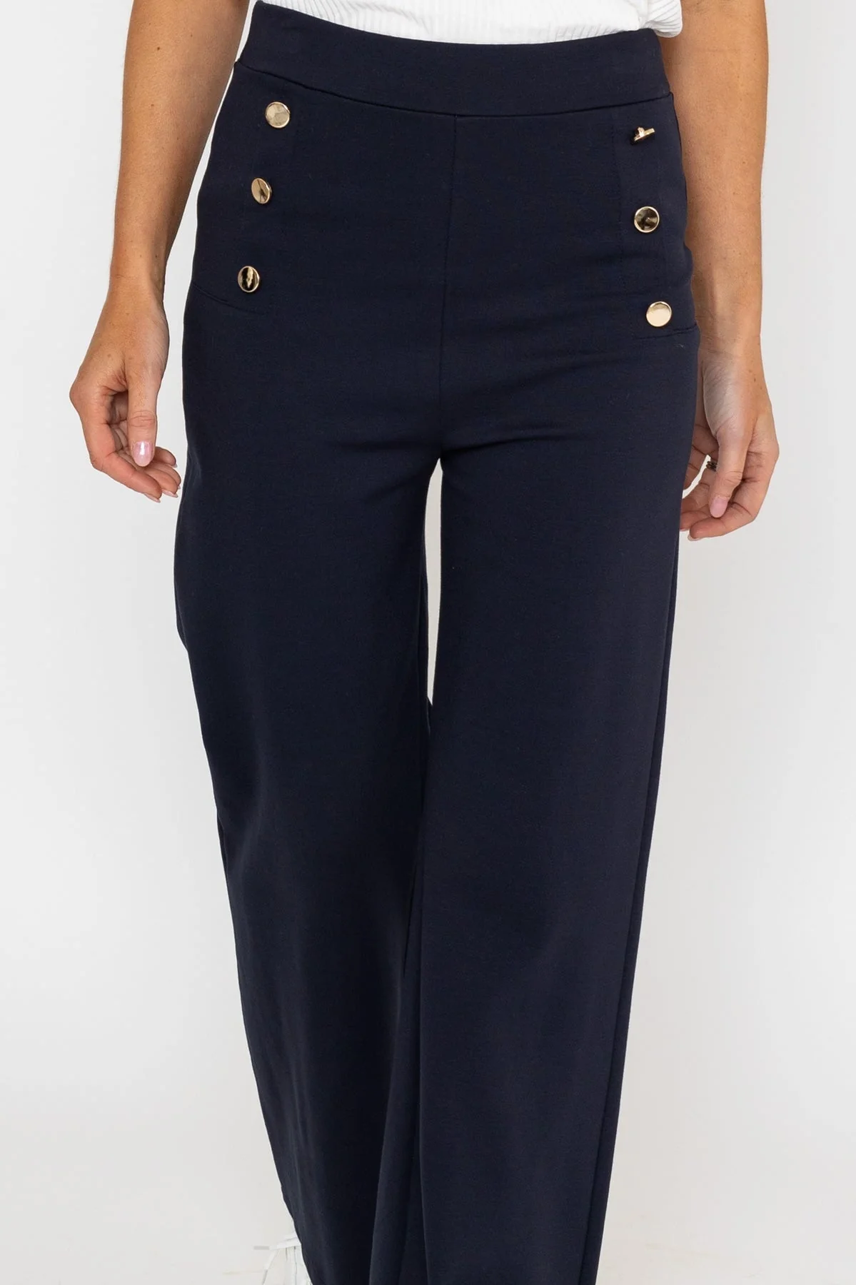 Button Detail Ponte Trousers in Navy
