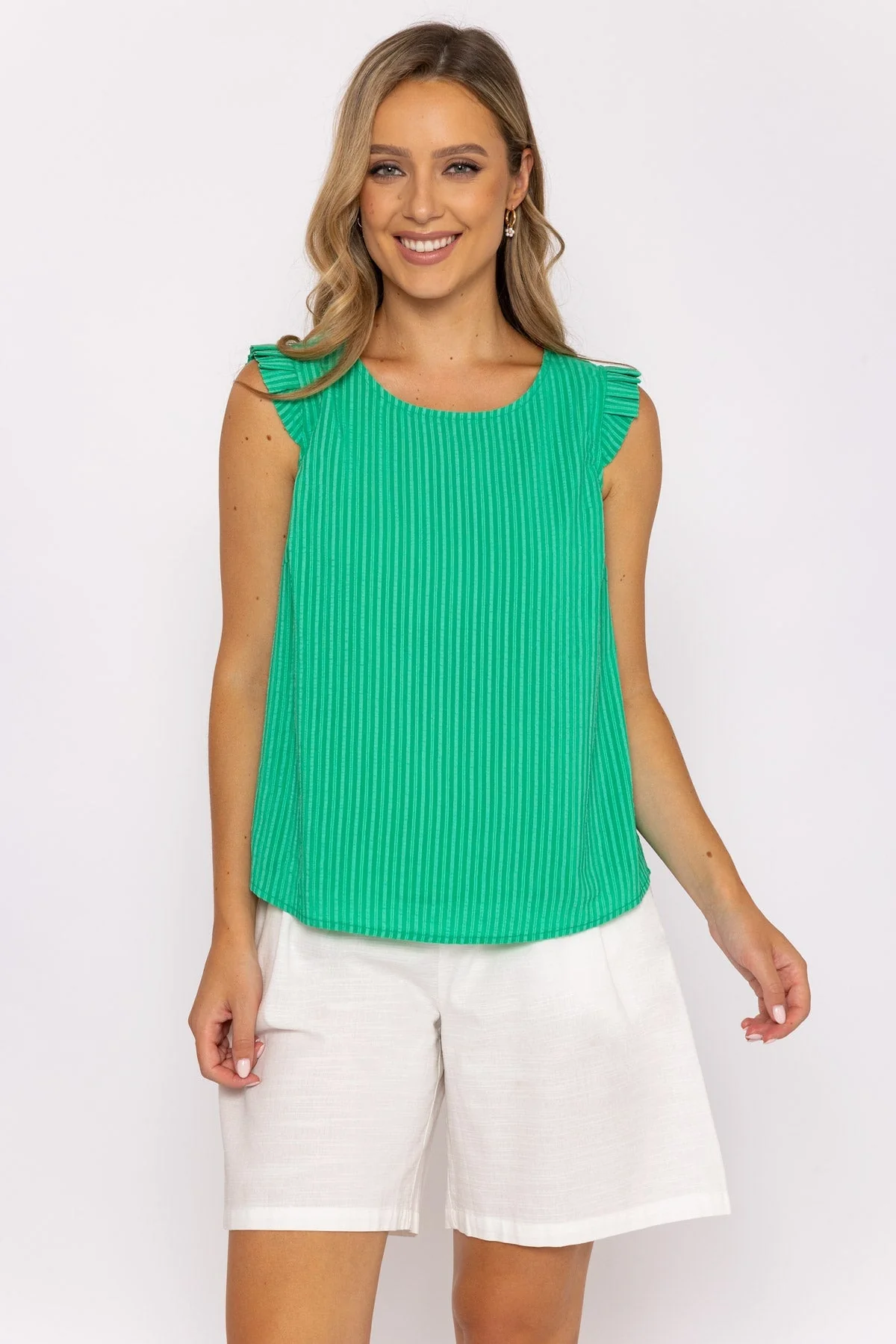 Green Ruffle Sleeveless Top