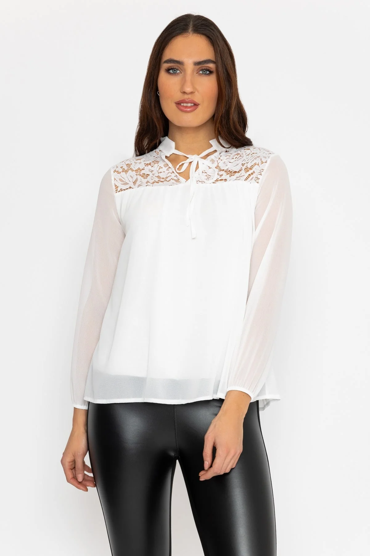 Lace Insert Blouse in Ecru