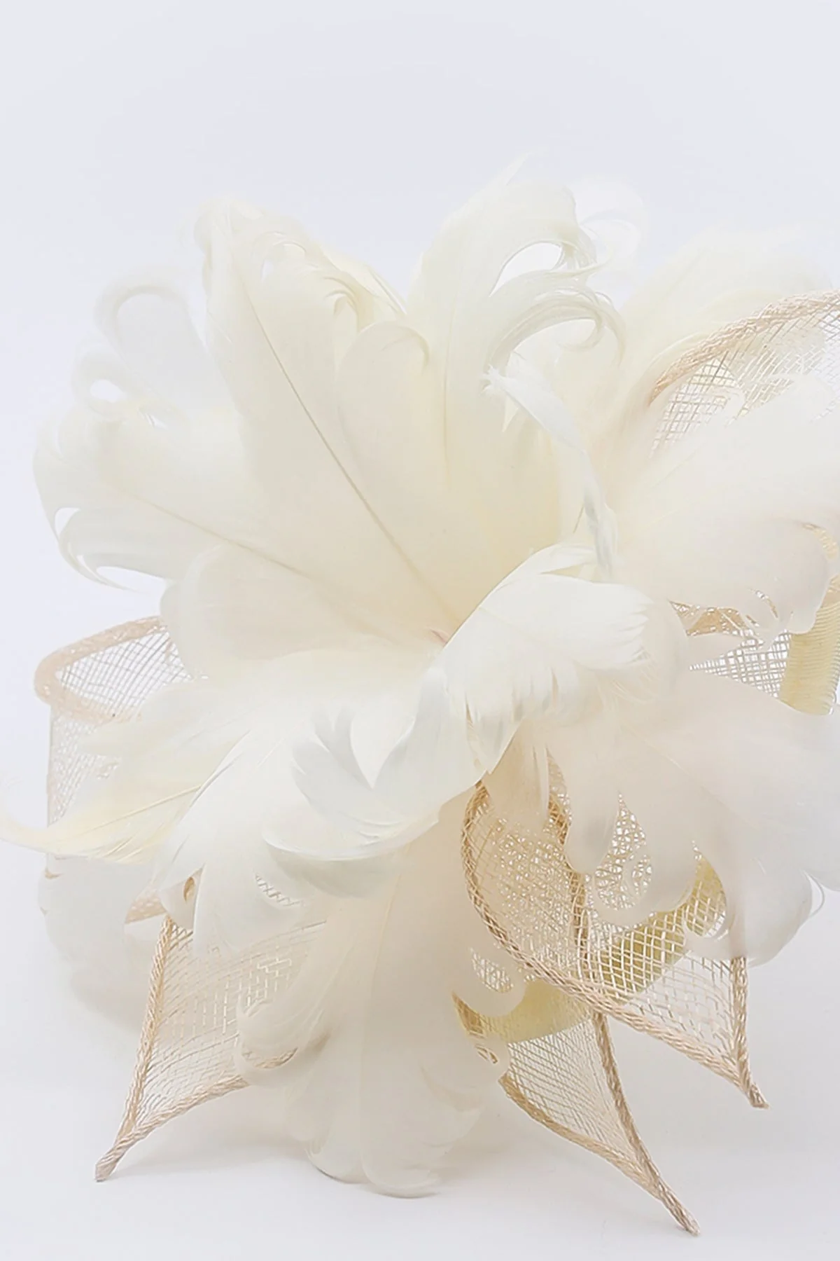 Feather and Flower Fascinator in Cream