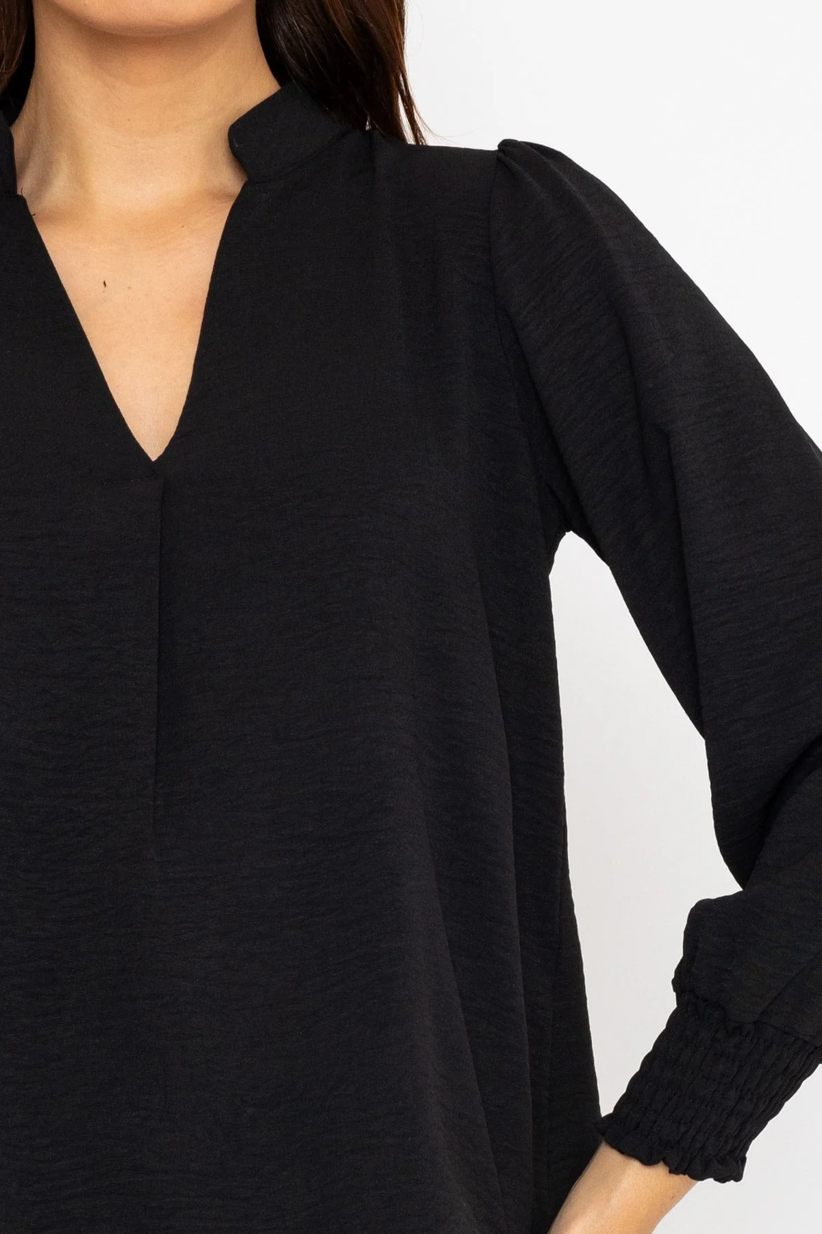 Long Sleeve Collarless Top in Black