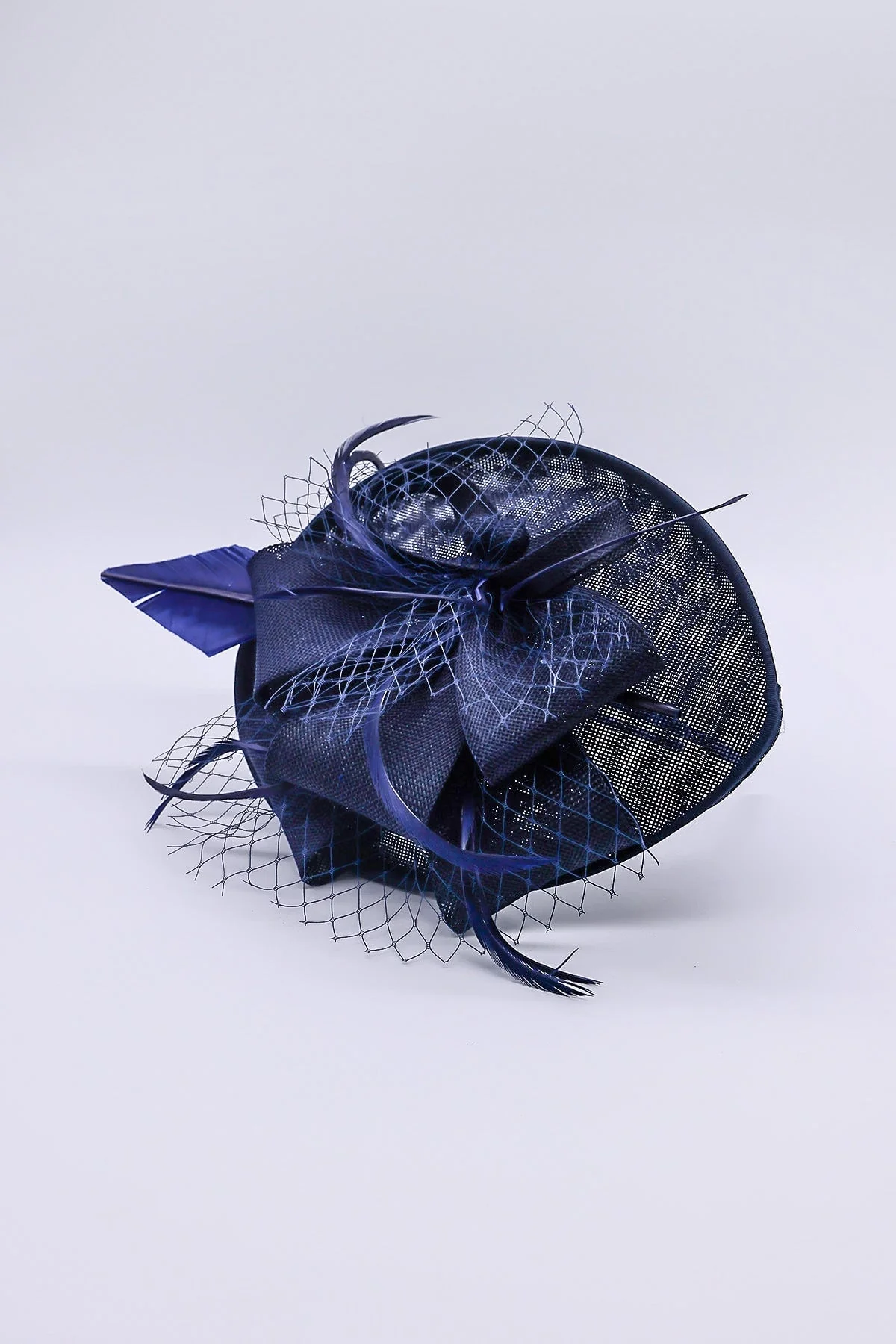Navy Hairband Net & Feather Fascinator