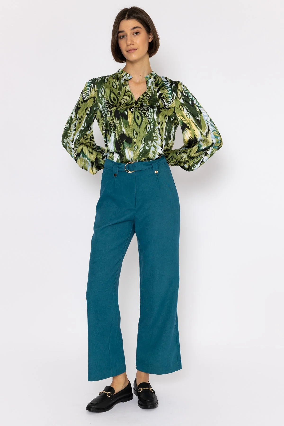 Wide Leg Twill Pant in Teal