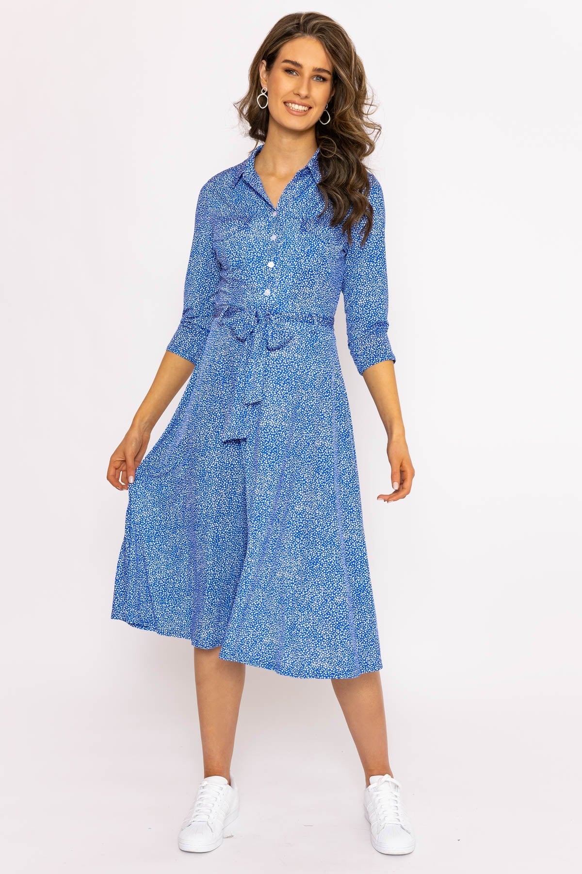 Emer Knee Length Shirt Dress In Blue Print