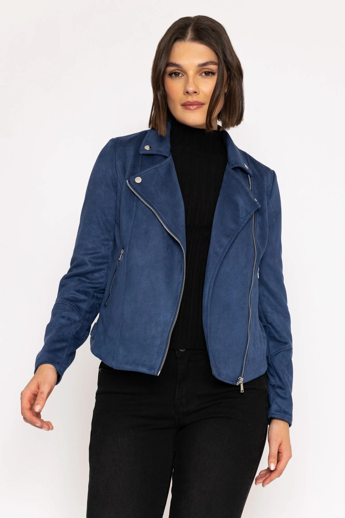 Suede Biker Jacket in Petrol