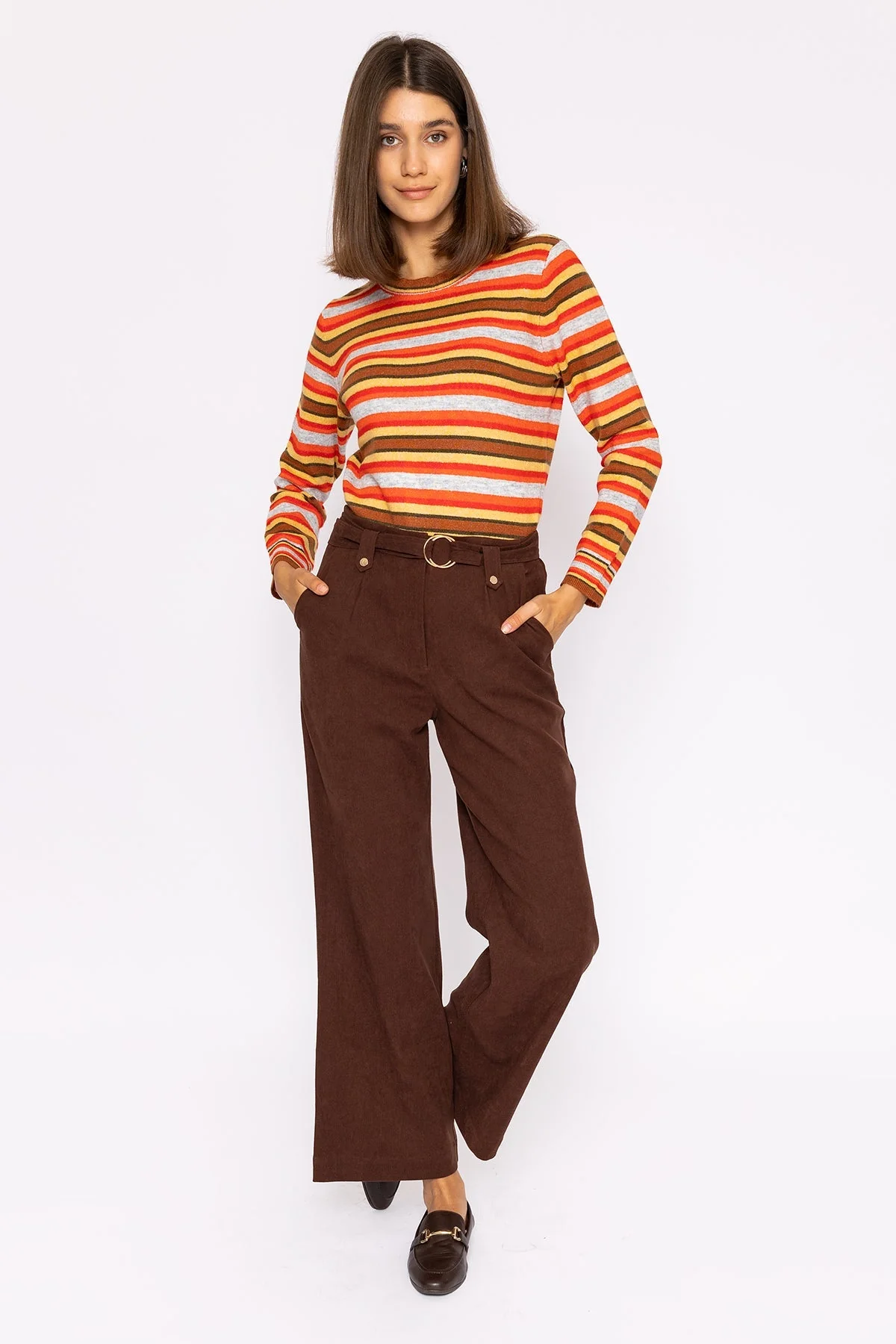 Wide Leg Twill Pant in Chocolate