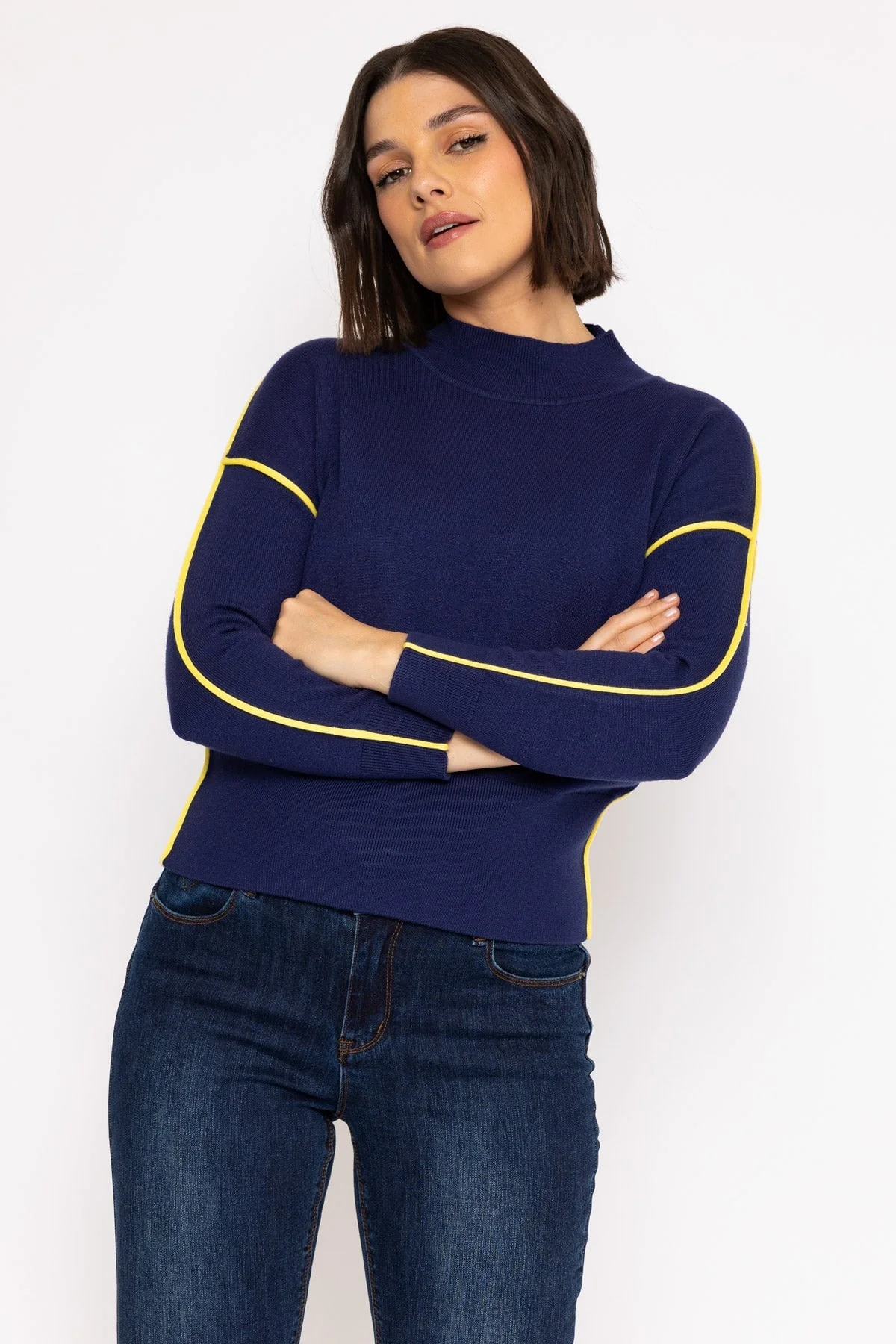 Seam Detail Turtleneck Knit in Navy