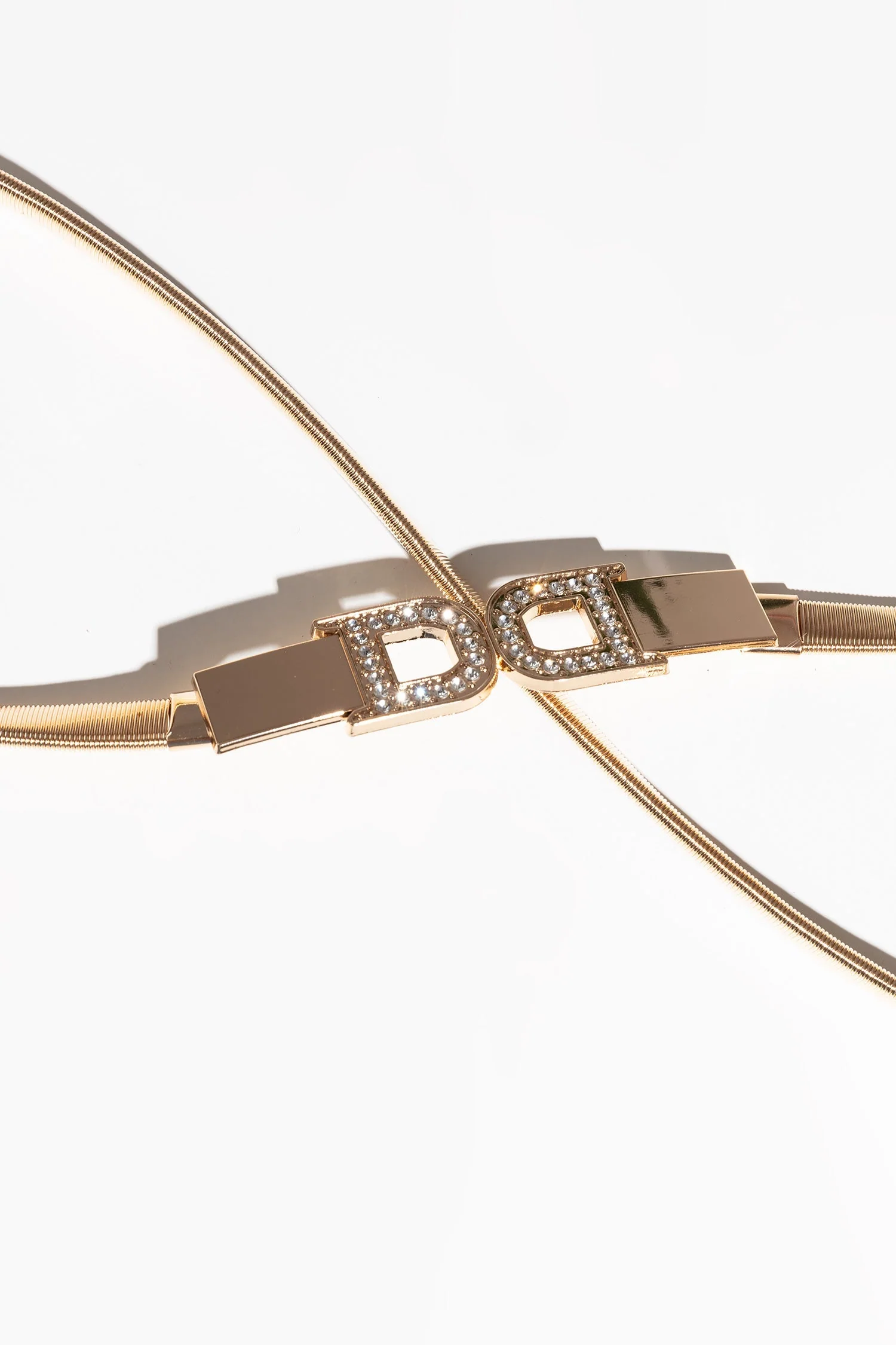 Diamante 'D' Clasp Stretch Belt in Gold