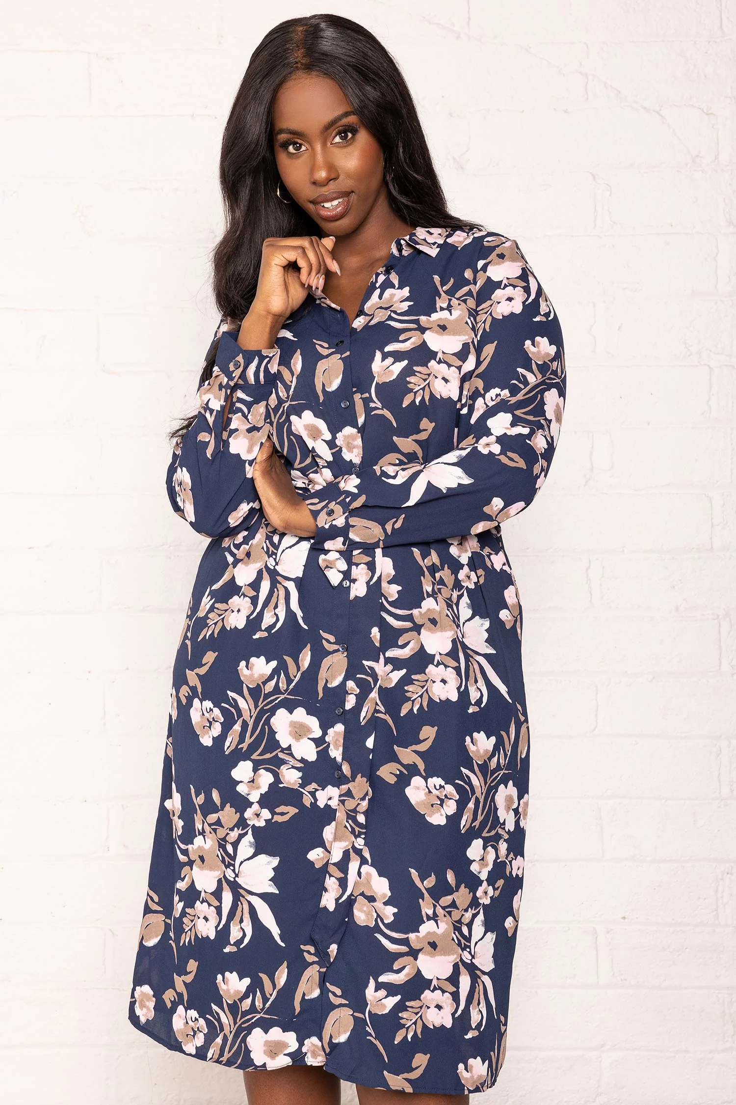 Curve - Macy Shirt Dress in Navy