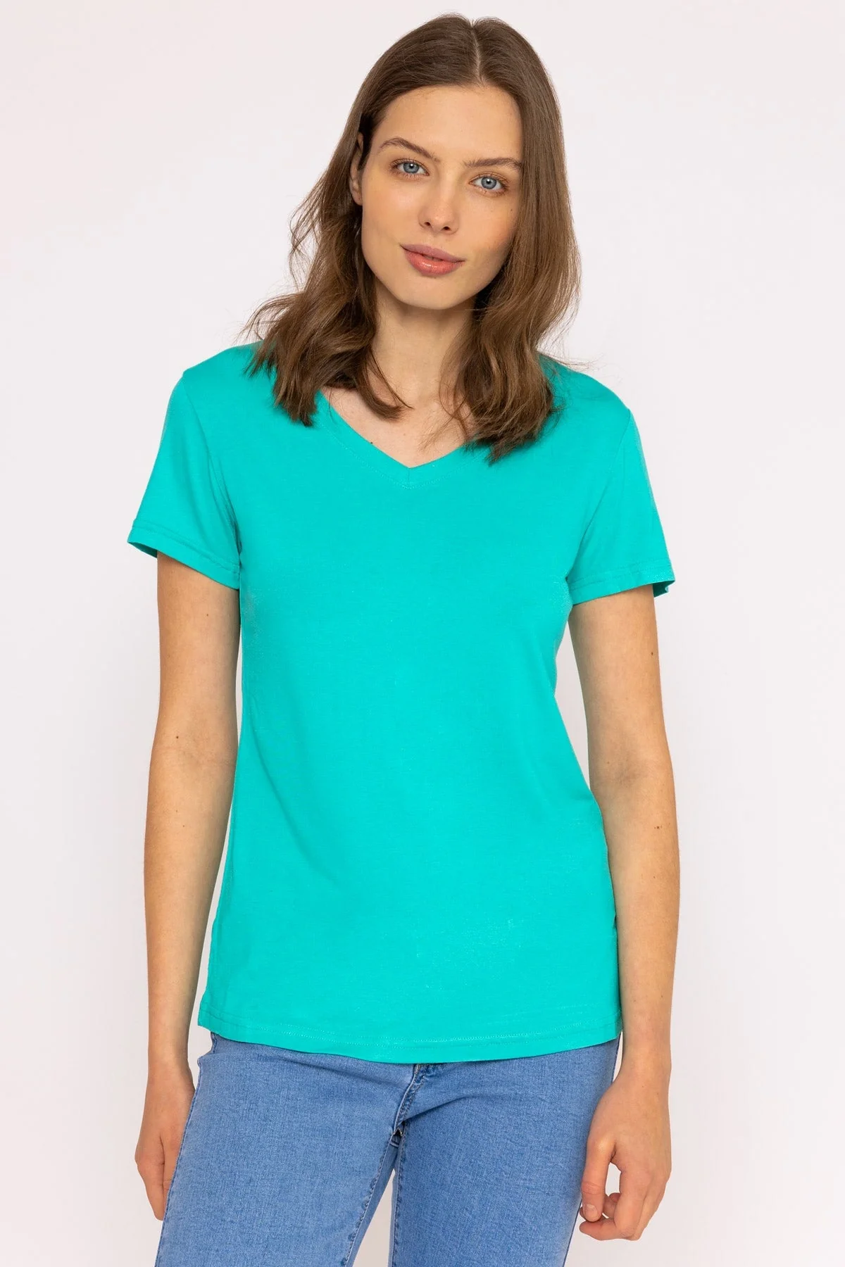 V Neck Tee in Aqua