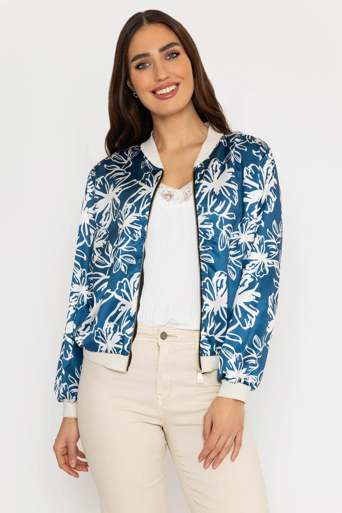 Printed Bomber Jacket in Navy