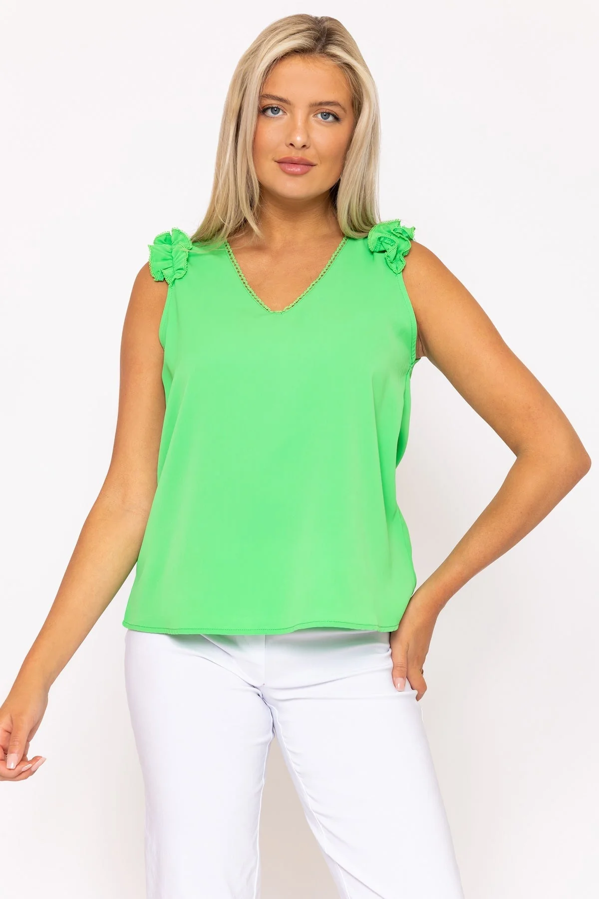 Green Sleeveless Ruffle Top