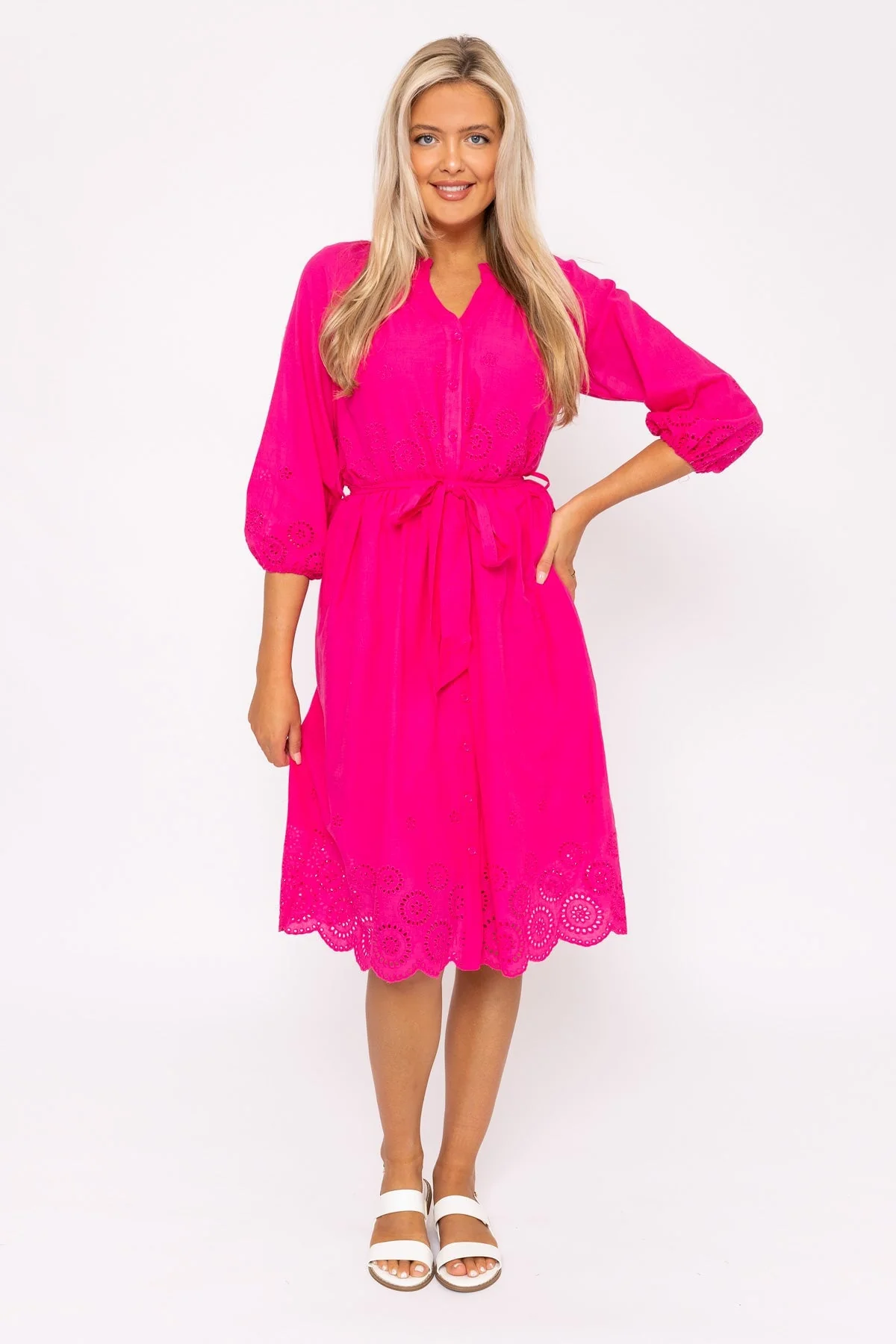 Pink Broderie Midi Dress