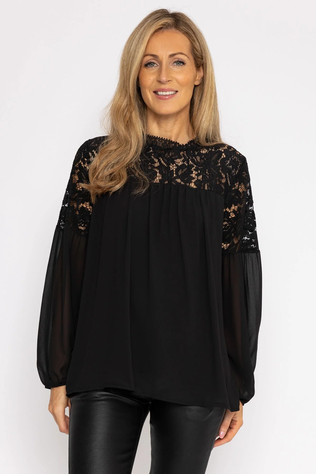 Lace Sleeve Blouse in Black