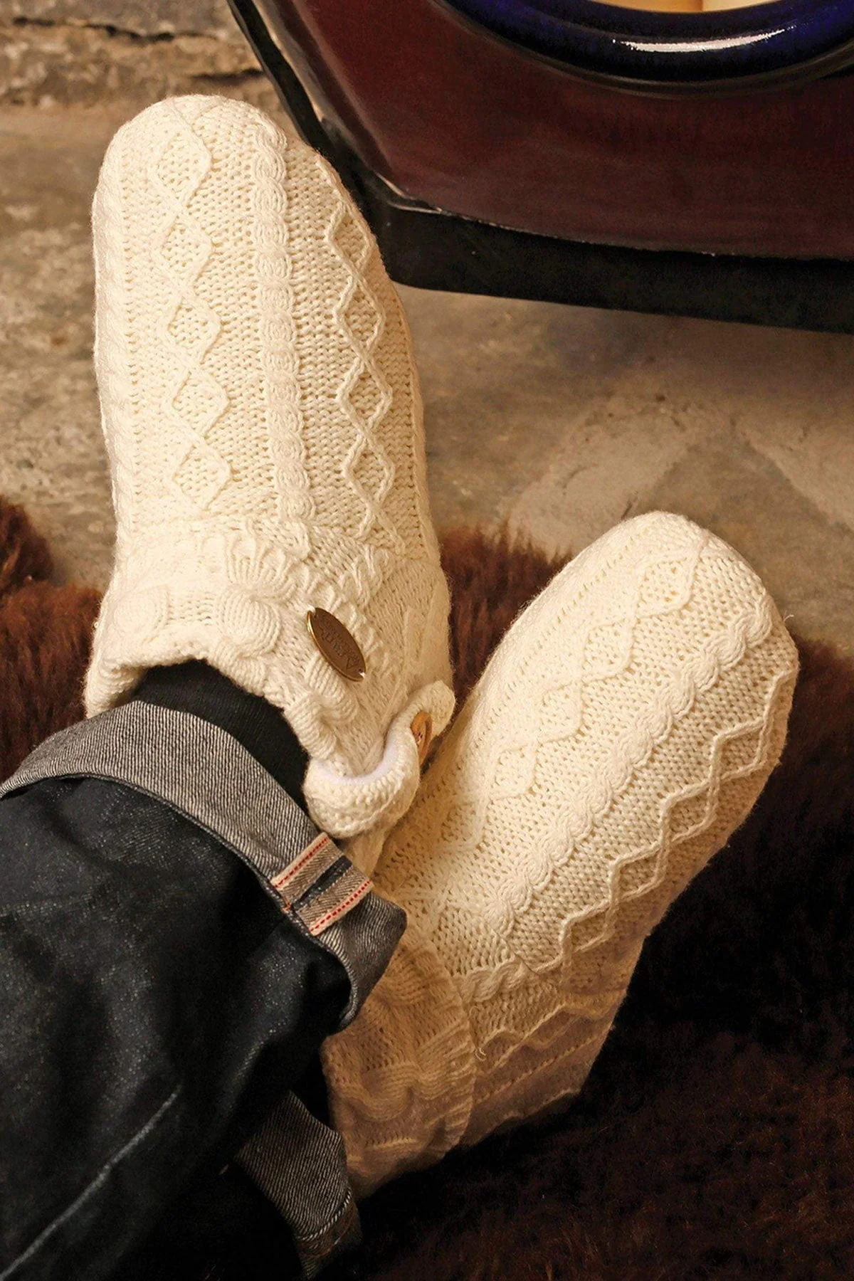 Kids Cable Knit Boot Slippers