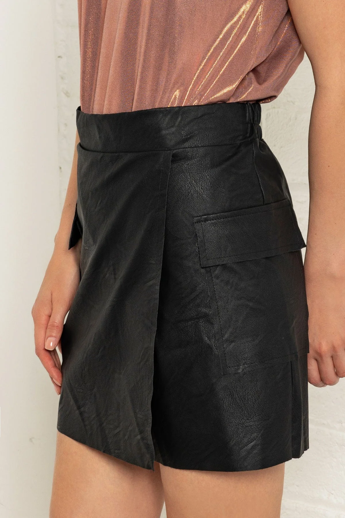 Black PU Cargo Skirt
