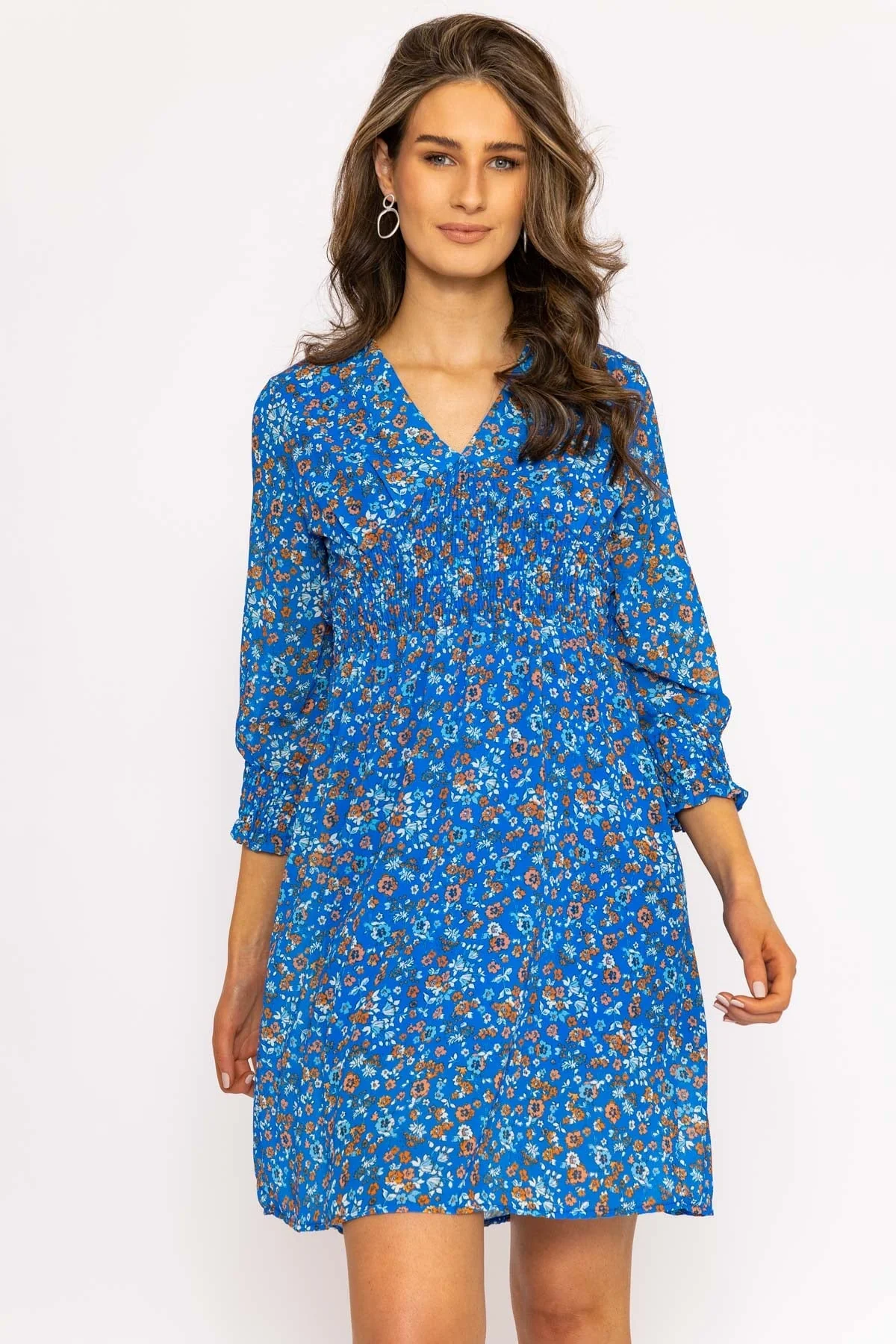 Sienna Knee Length Dress in Blue Print