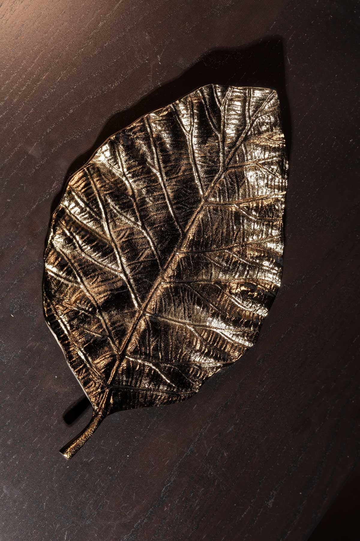 Large Antique Brass Leaf Platter