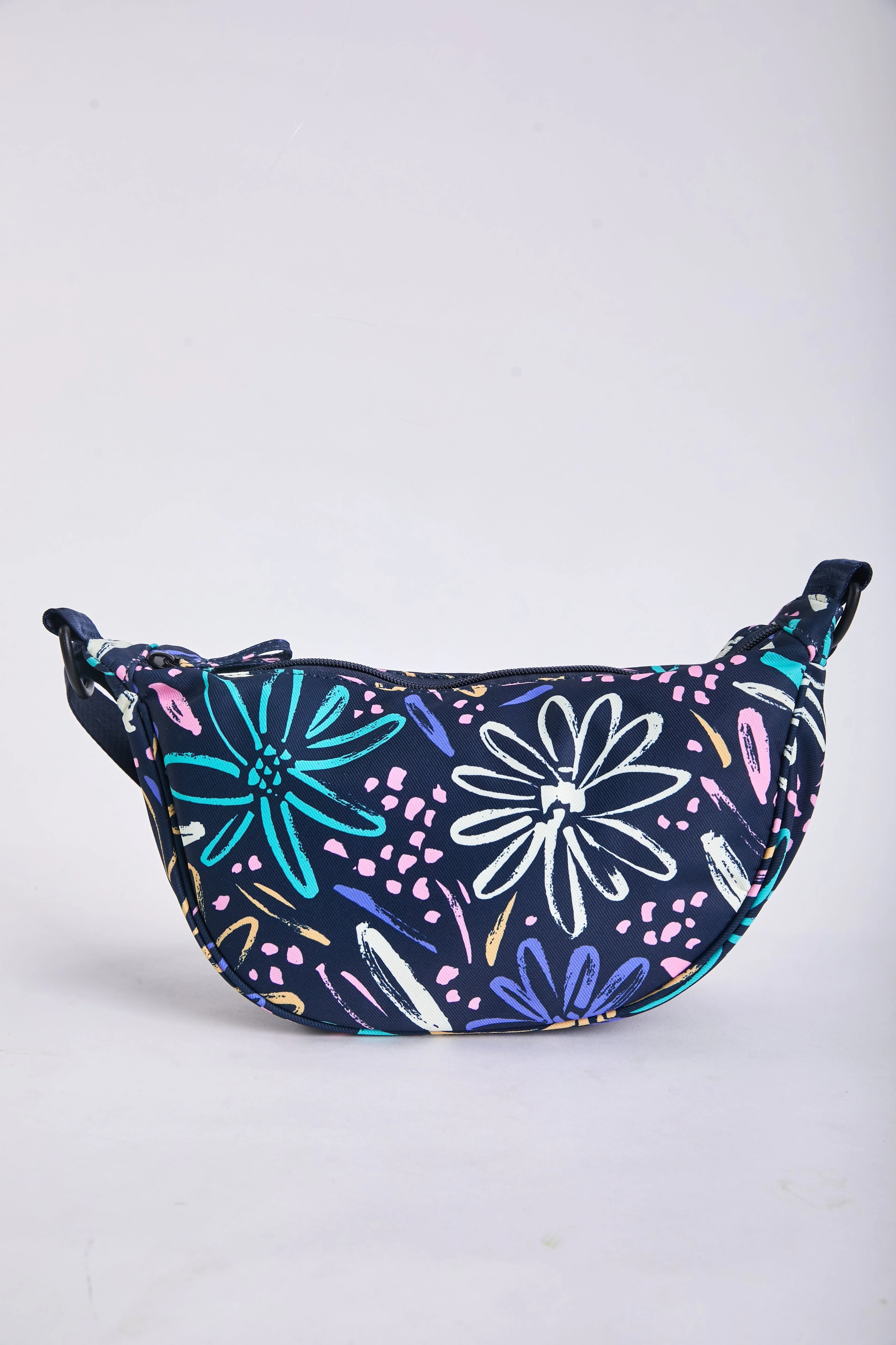 Printed Crescent Shape Crossbody in Navy