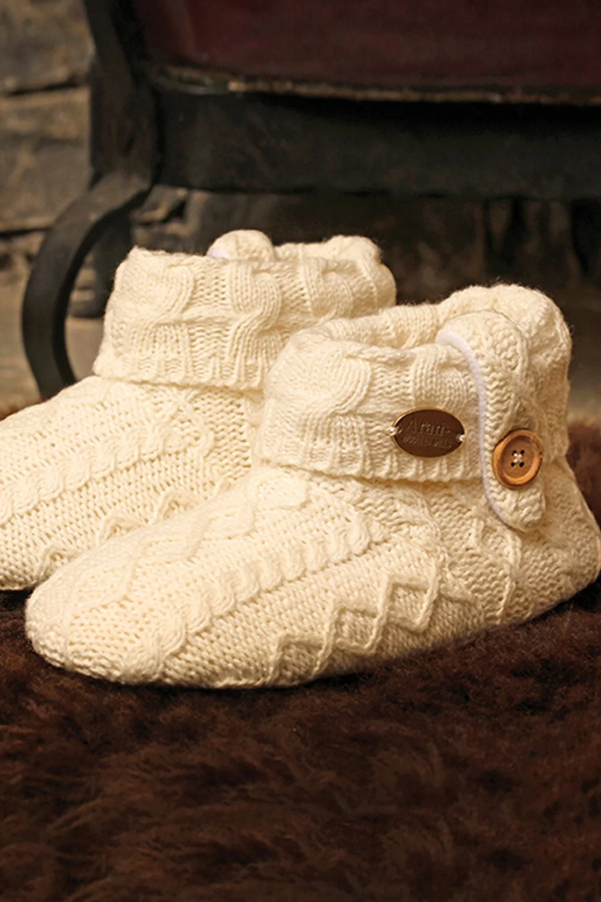 Kids Cable Knit Boot Slippers